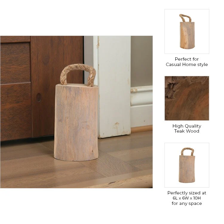Wood, 10" Door Stopper W/ Handle, Natural - Image 9