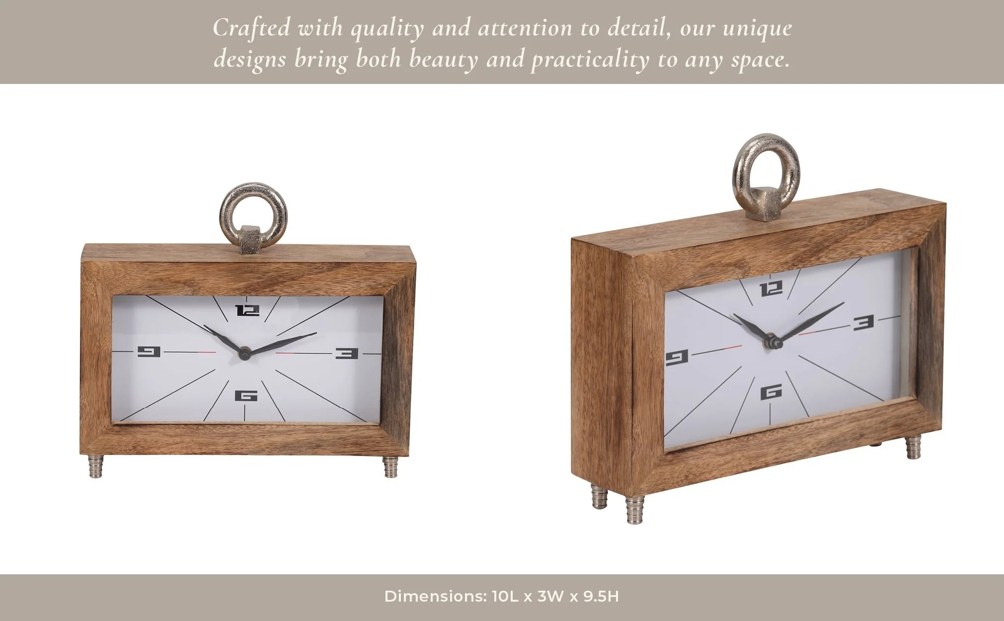 Wood, 10" Mod Rectangle Table Clock, Brown - Image 11