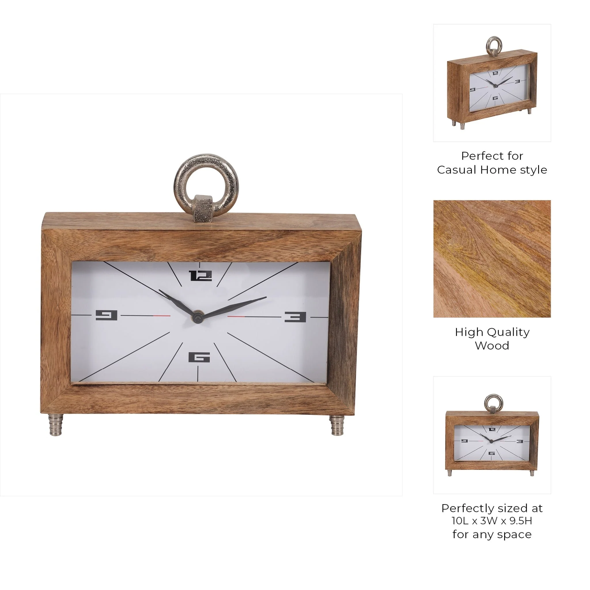 Wood, 10" Mod Rectangle Table Clock, Brown - Image 9