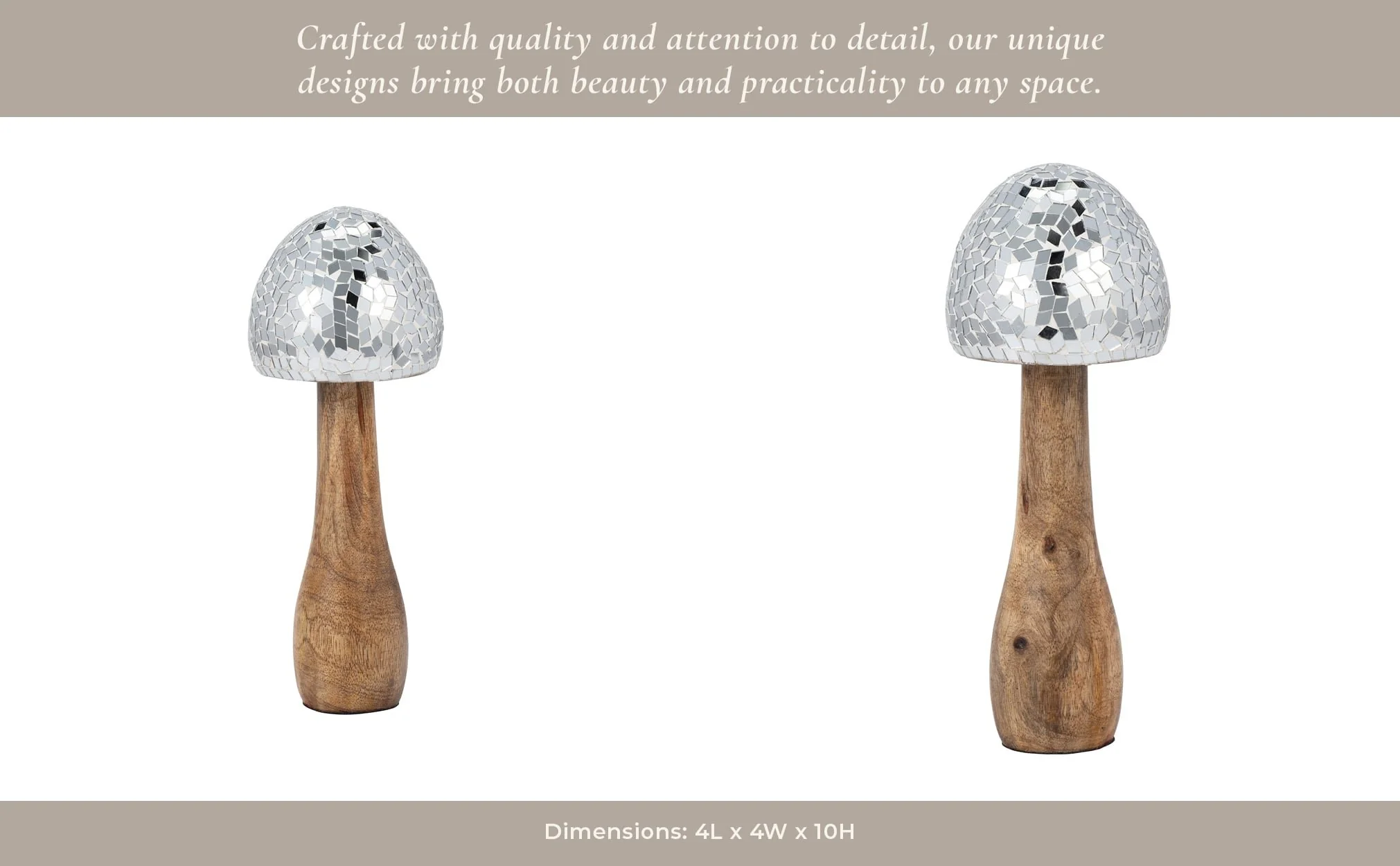 Wood, 10" Mosaic Mushroom, Silver - Image 12