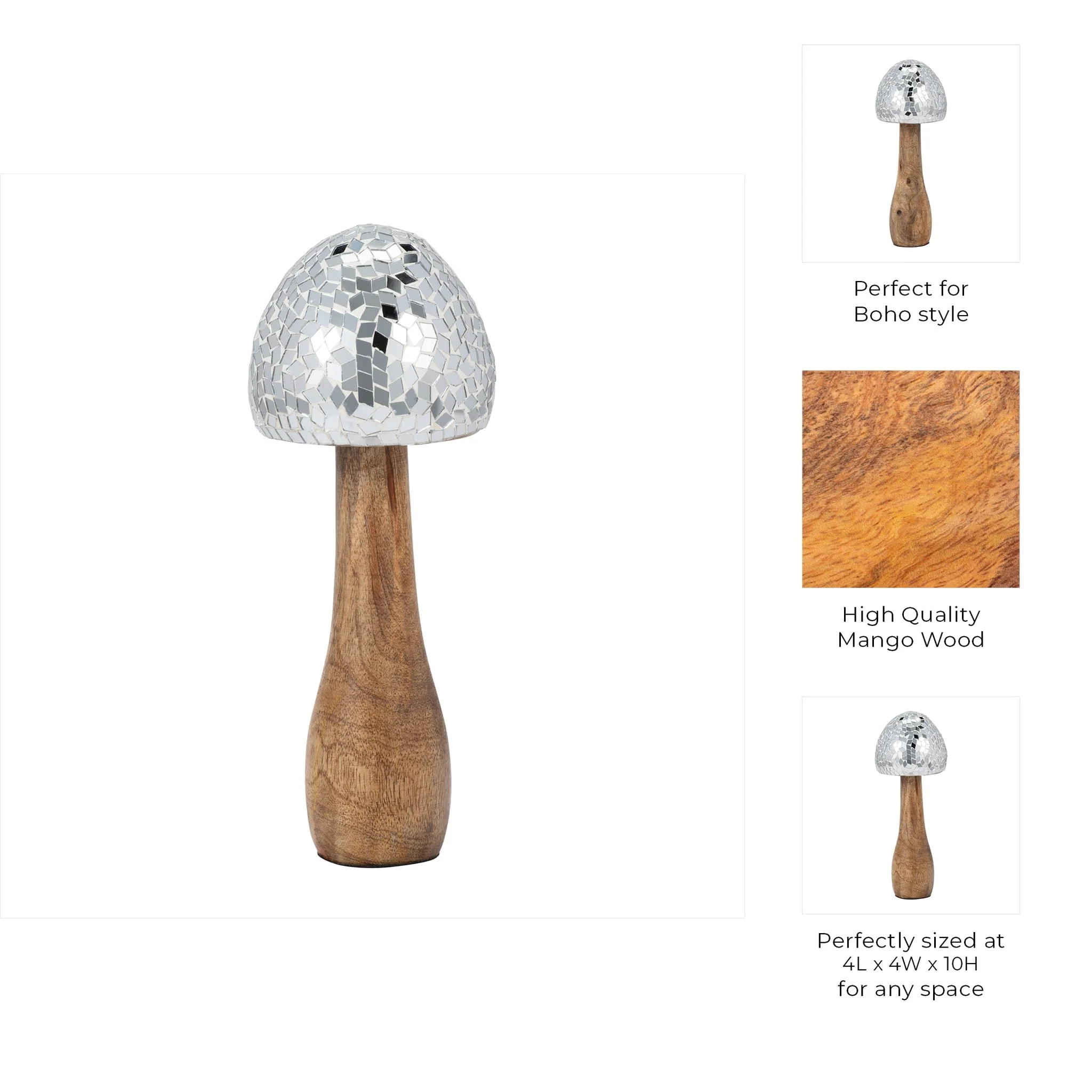 Wood, 10" Mosaic Mushroom, Silver - Image 9