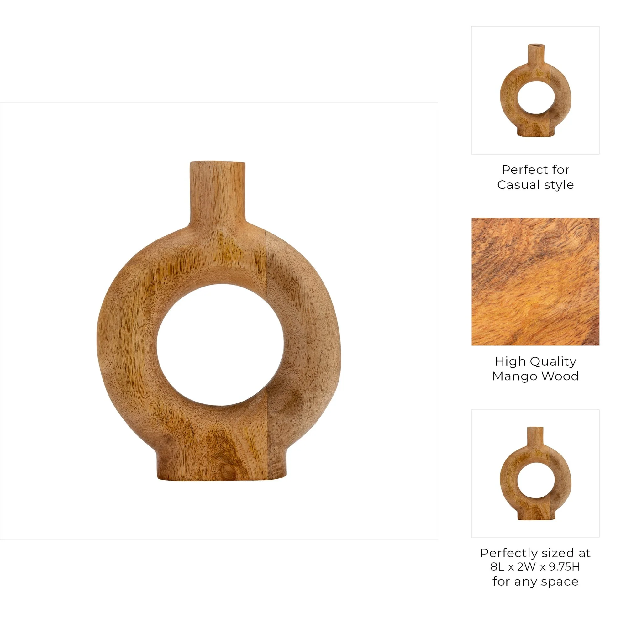 Wood, 10"h Donut Shaped Vase, Brown - Image 10