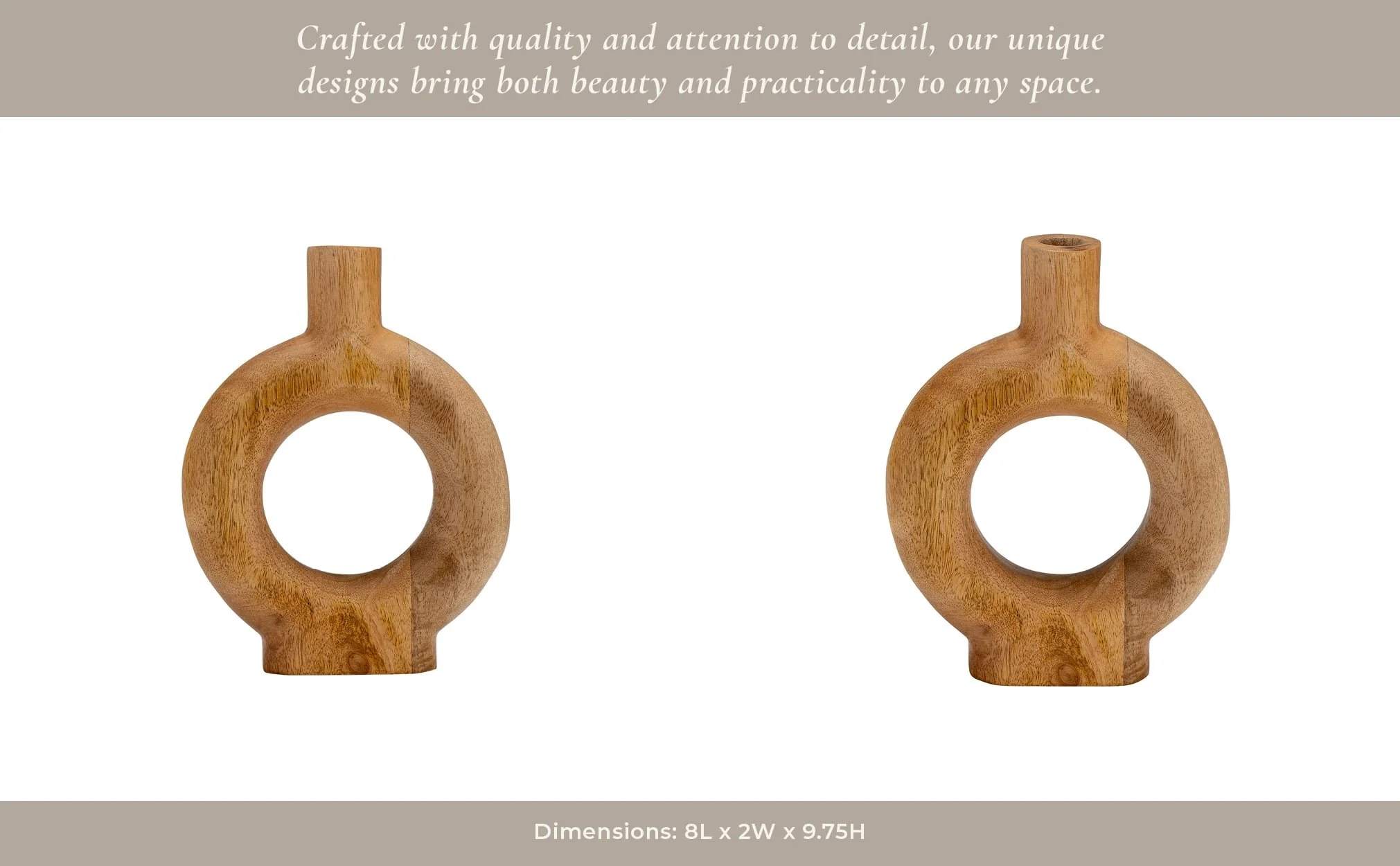 Wood, 10"h Donut Shaped Vase, Brown - Image 14