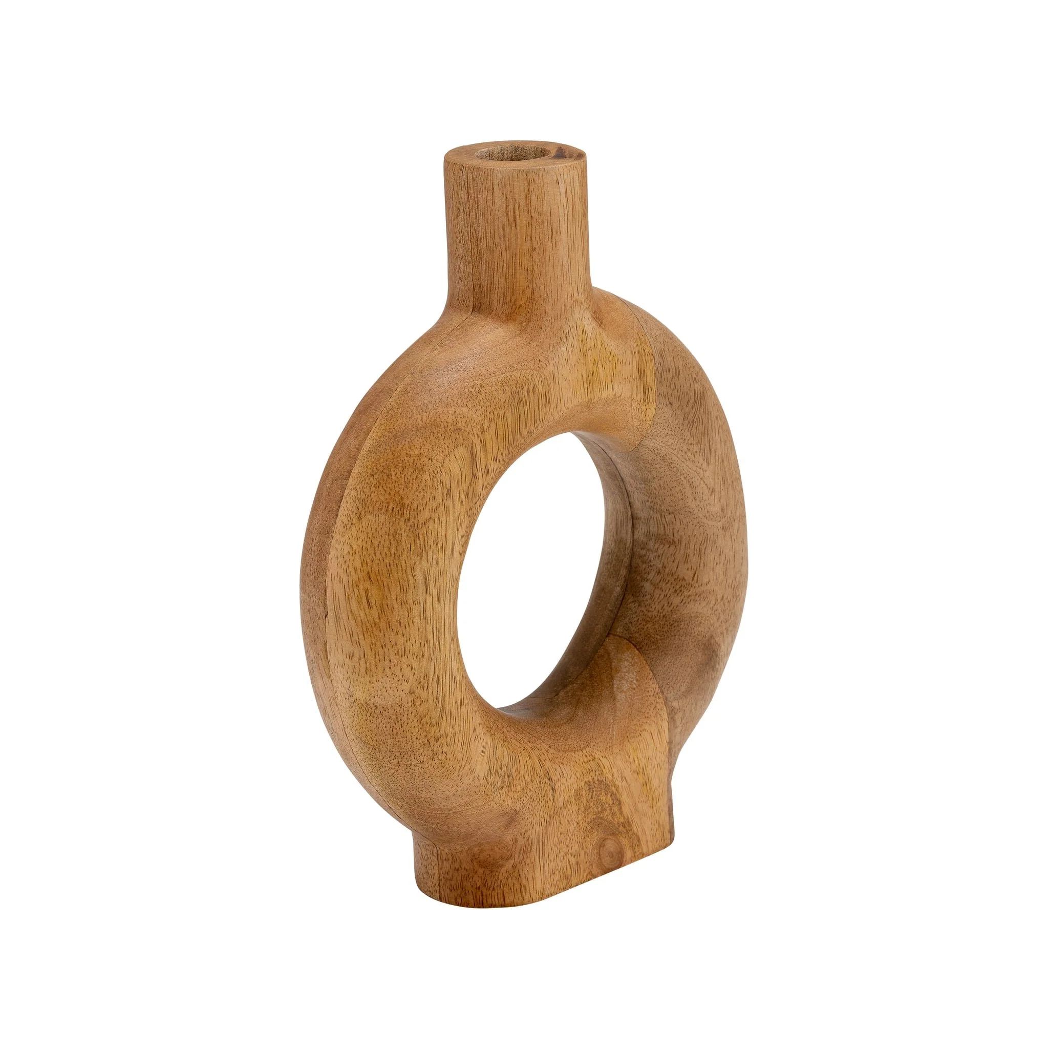 Wood, 10"h Donut Shaped Vase, Brown - Image 3