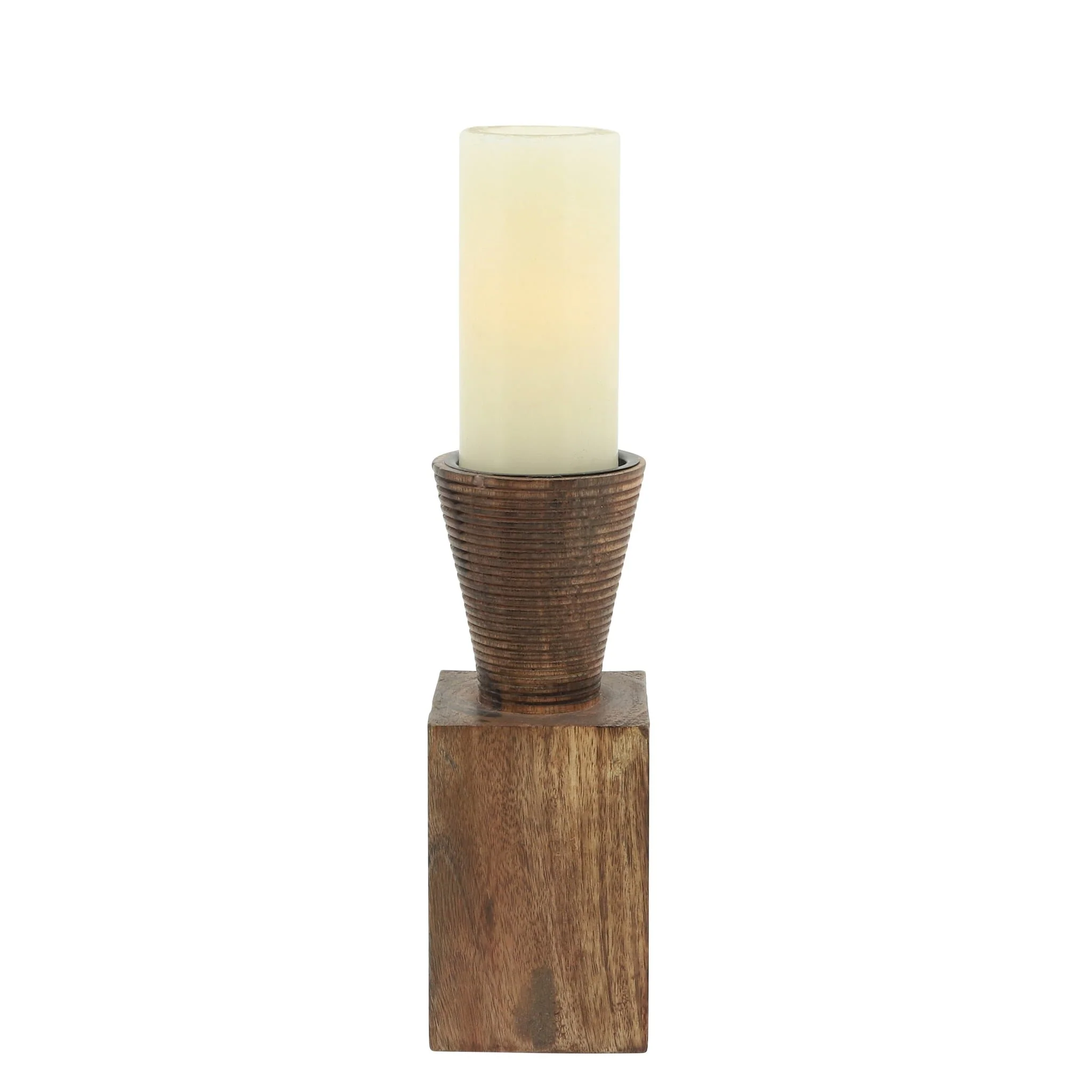 Wood, 10"h, Geometric Candle Holder, Brown - Image 3