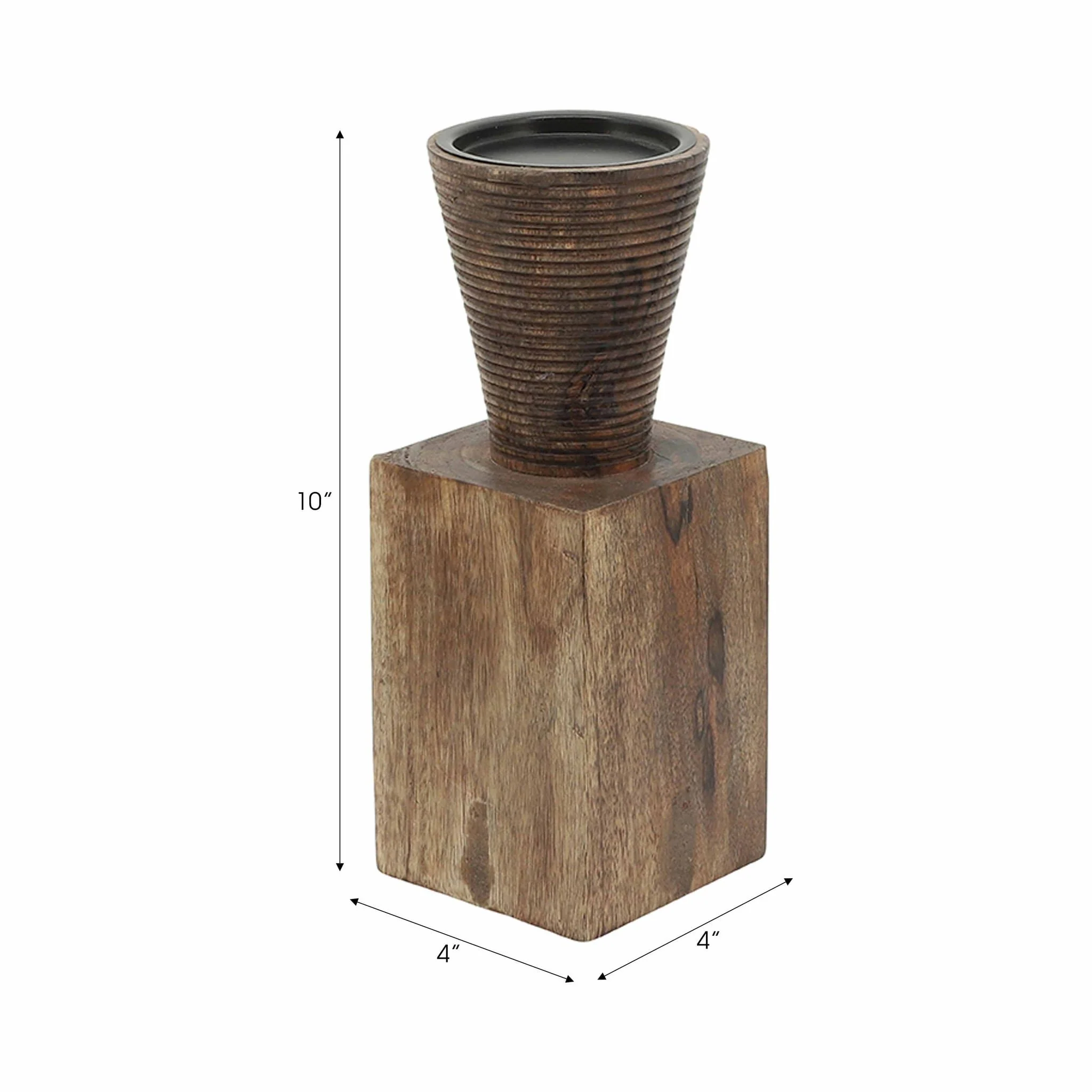 Wood, 10"h, Geometric Candle Holder, Brown - Image 5