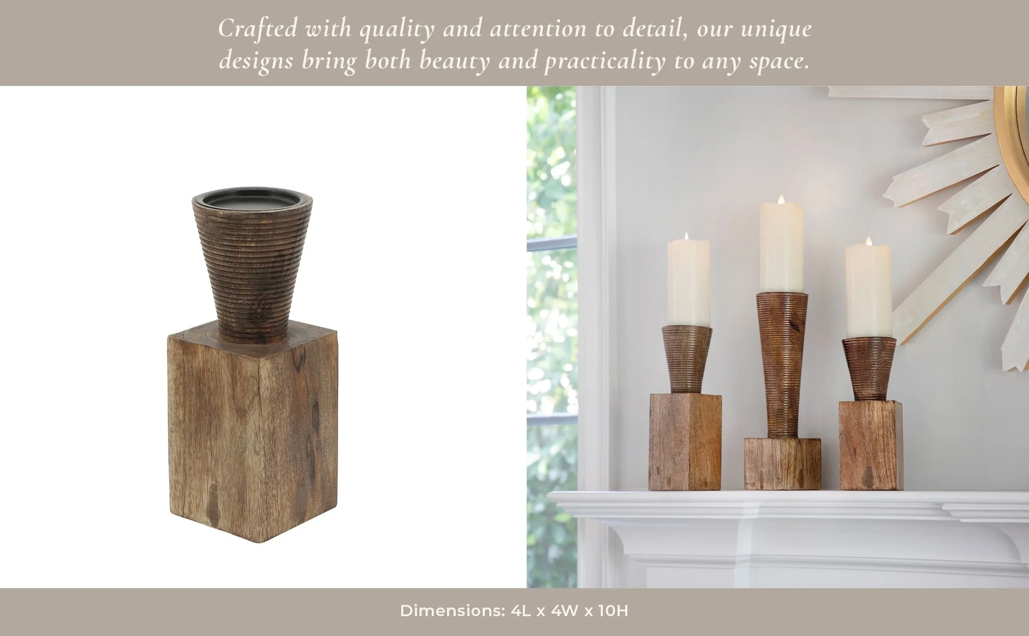 Wood, 10"h, Geometric Candle Holder, Brown - Image 8