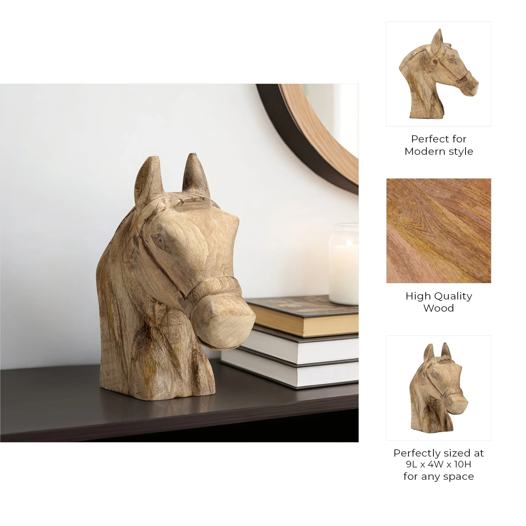 Wood, 10"h Horse Head Deco, Brown - Image 9