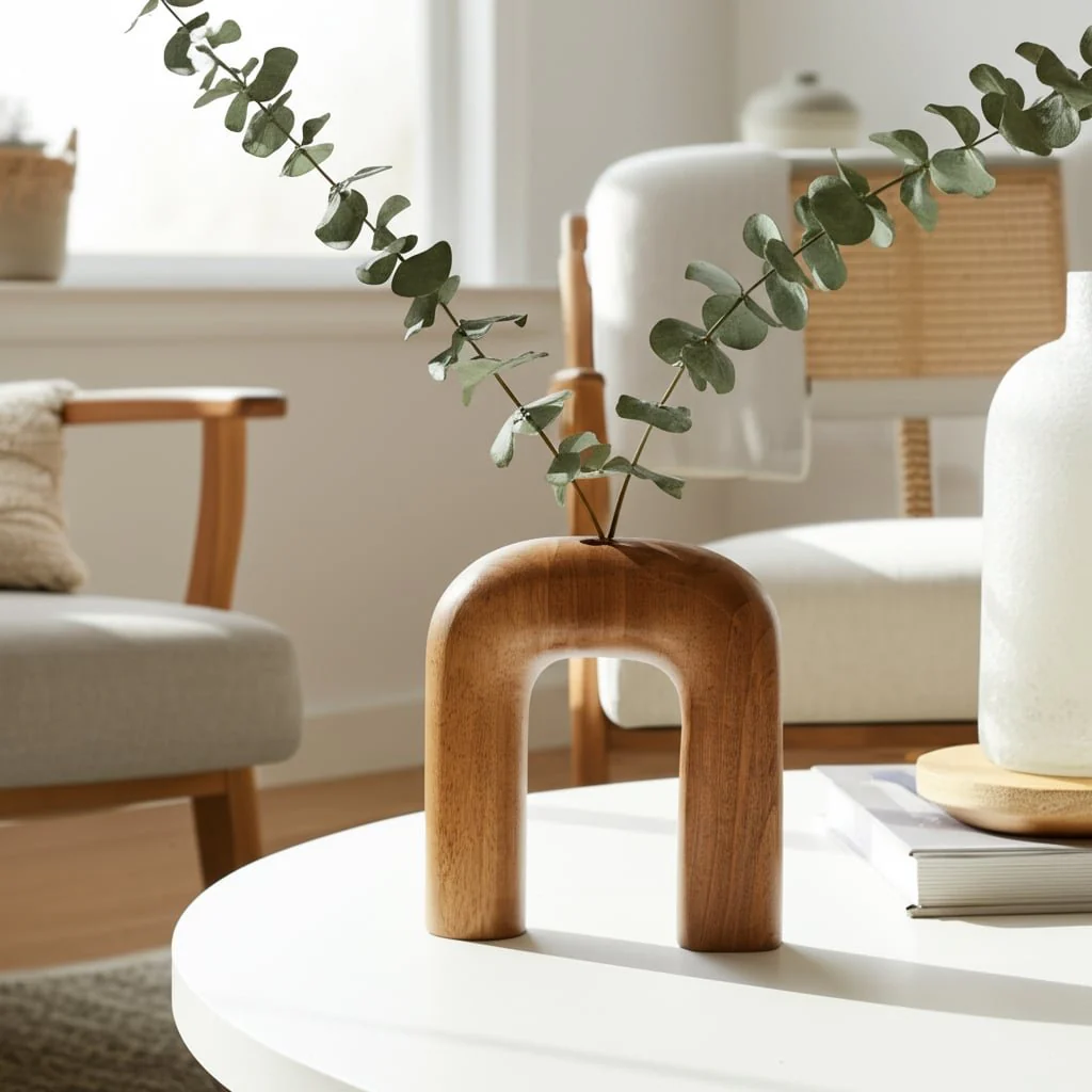 Wood, 10"h Horseshoe Vase, Brown - Image 13