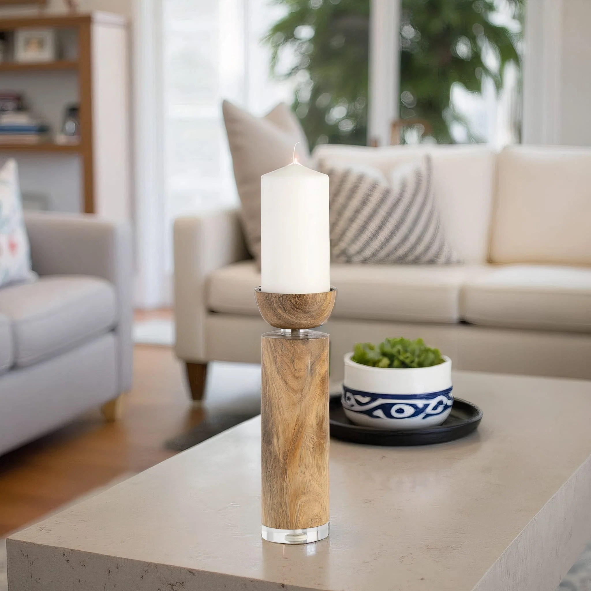 Wood, 11" Acrylic Detail Taper Candleholder, Natur - Image 10