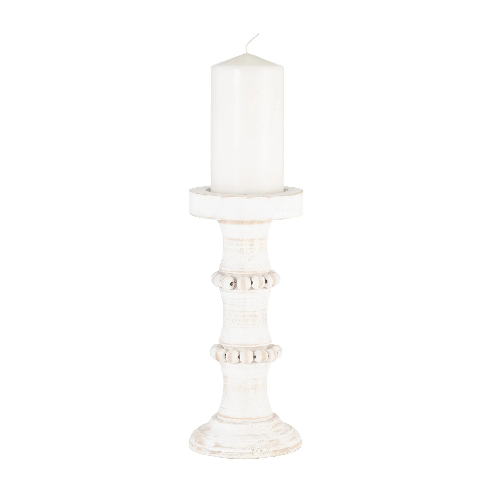 Wood, 11" Antique Style Candle Holder, White - Image 3