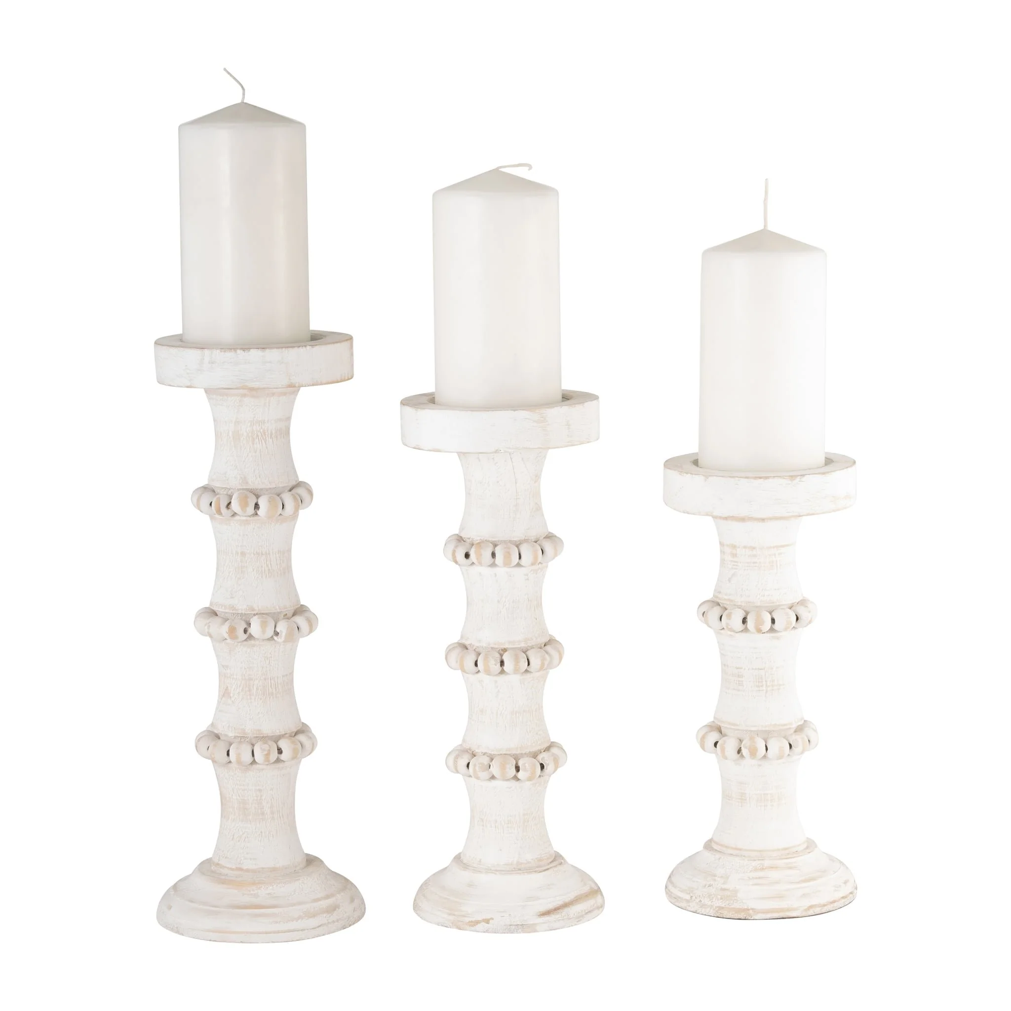 Wood, 11" Antique Style Candle Holder, White - Image 7