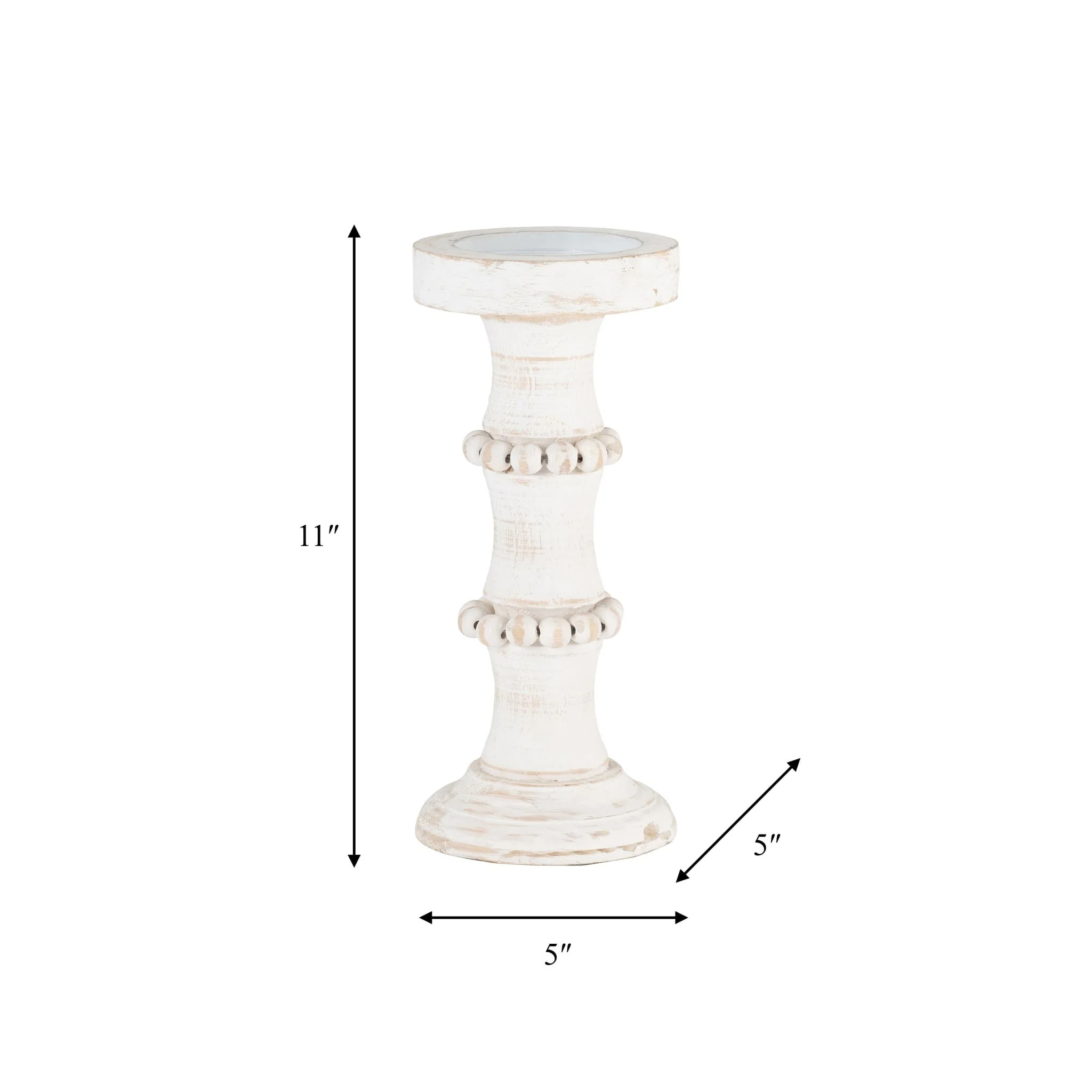 Wood, 11" Antique Style Candle Holder, White - Image 9
