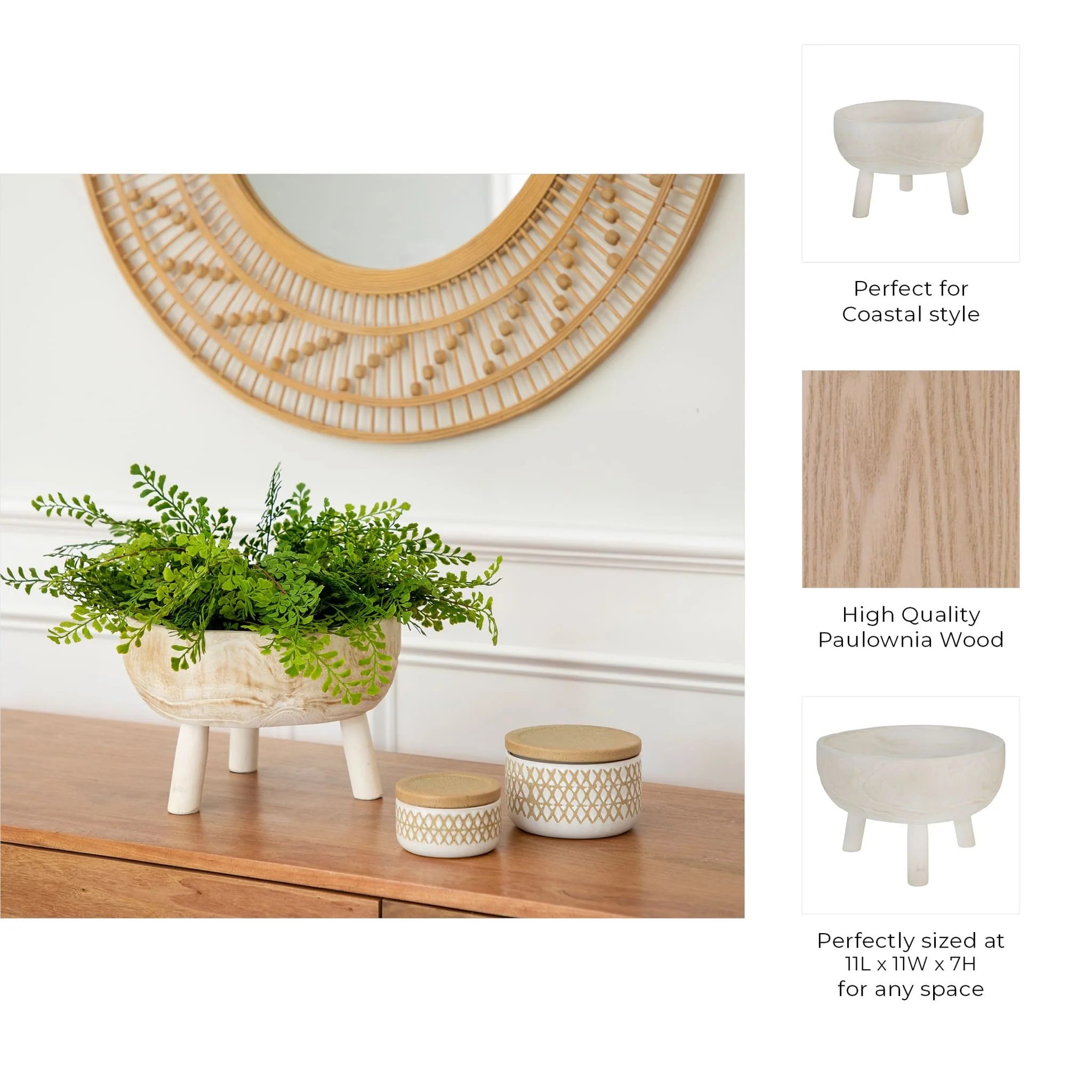 Wood 11" Bowl With Legs, White - Image 6