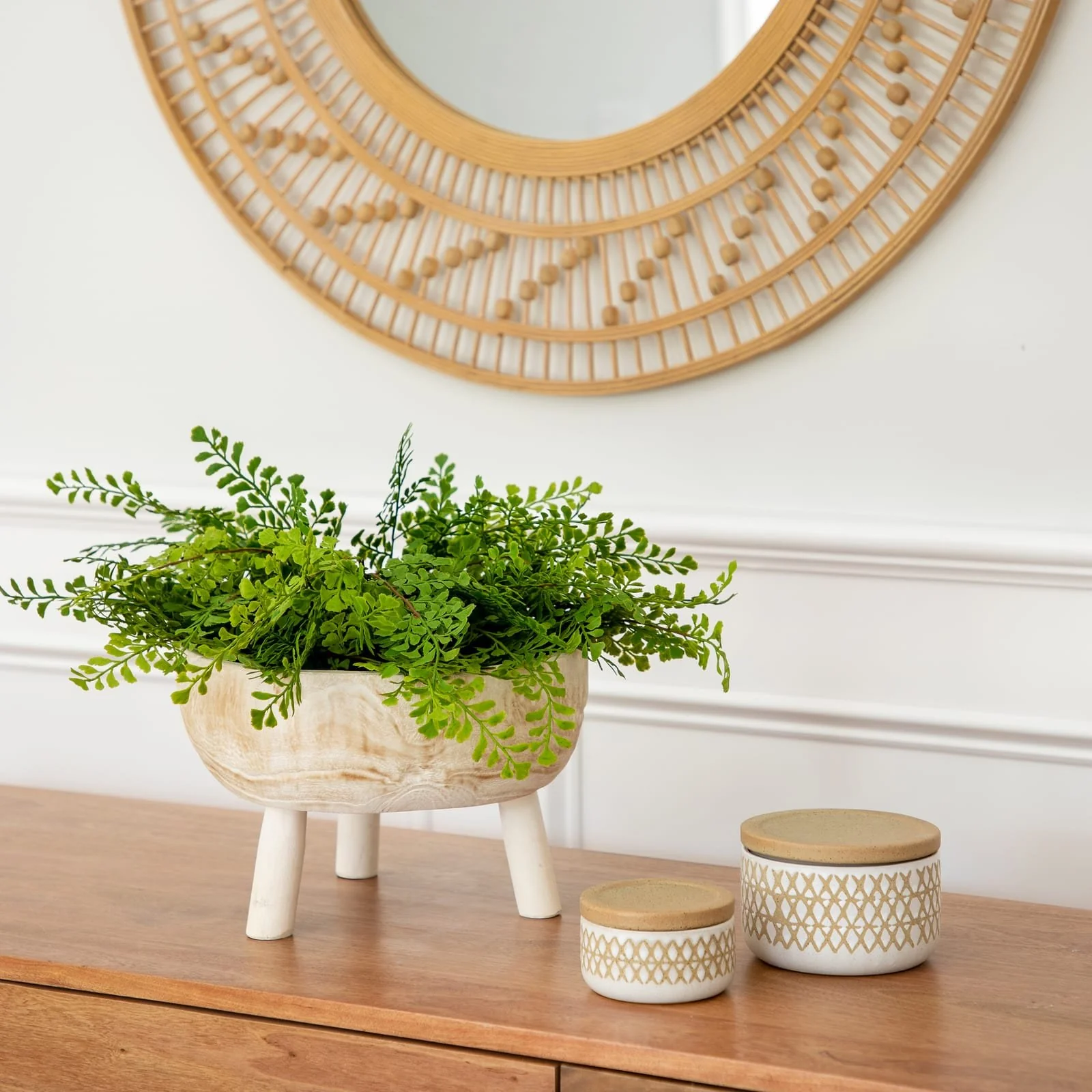 Wood 11" Bowl With Legs, White - Image 8