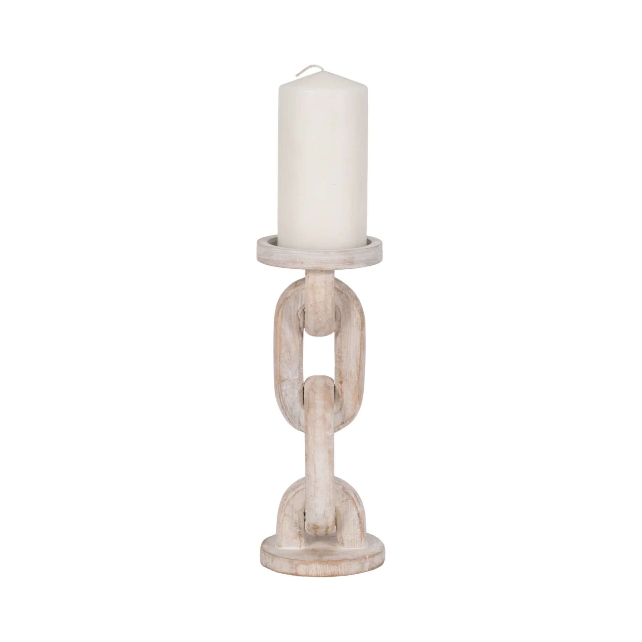 Wood, 11" Chain Pillar Candle Holder, White - Image 2