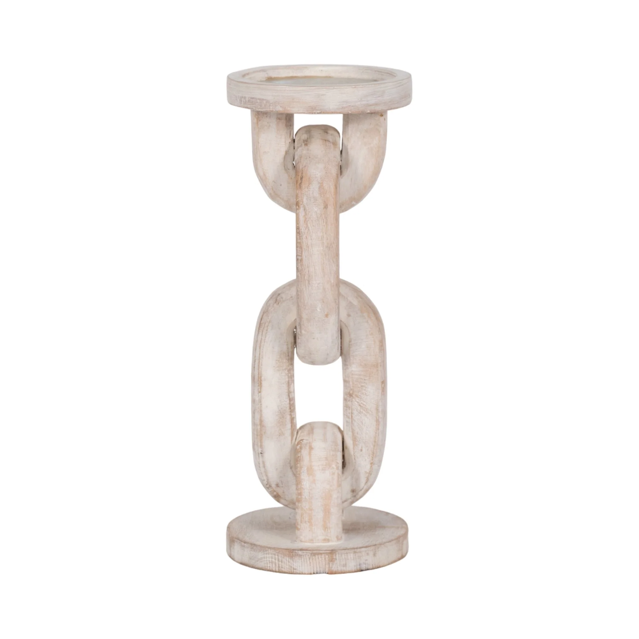 Wood, 11" Chain Pillar Candle Holder, White - Image 4