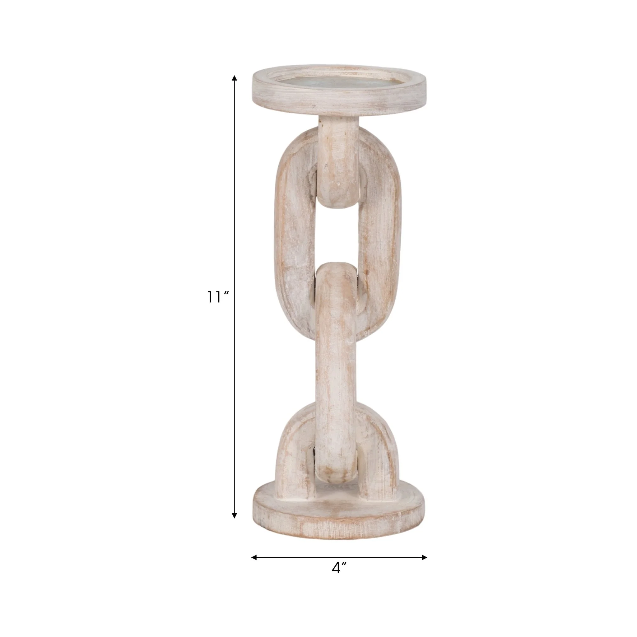 Wood, 11" Chain Pillar Candle Holder, White - Image 9