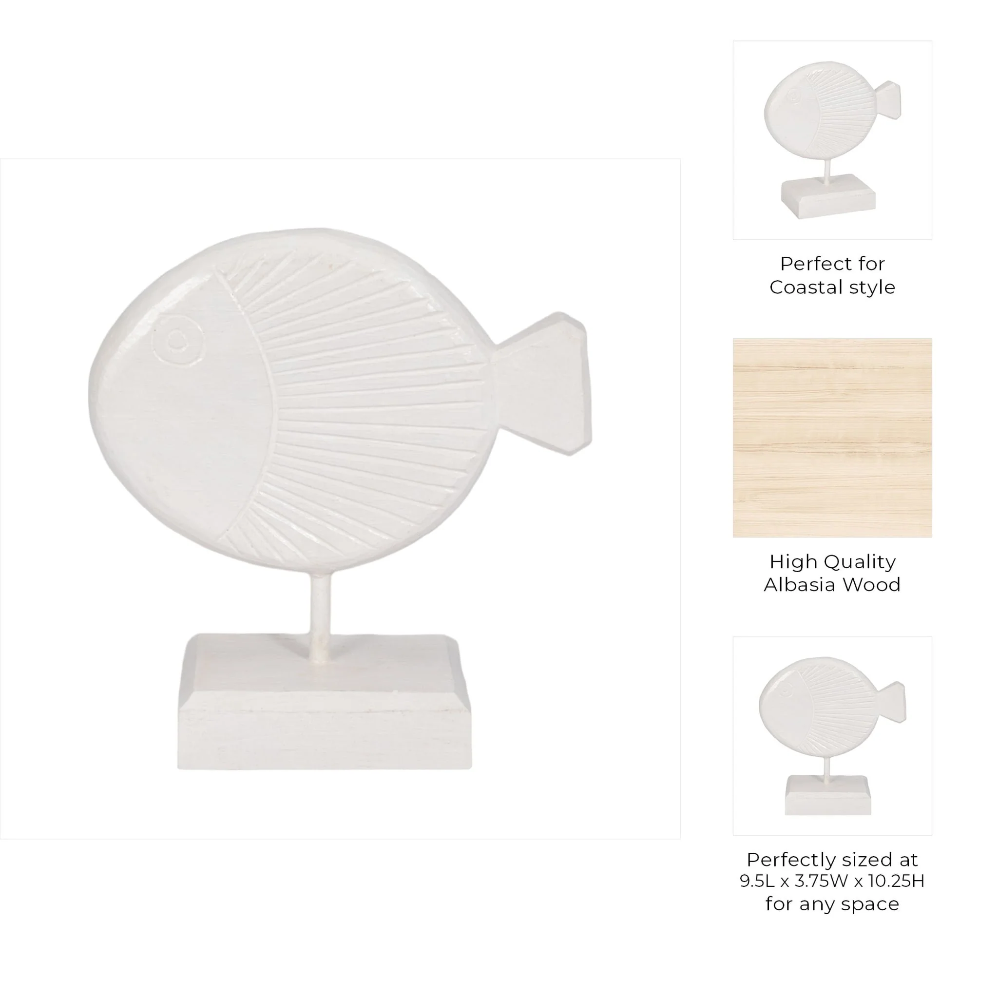 Wood, 11" Fish On Stand, White - Image 9