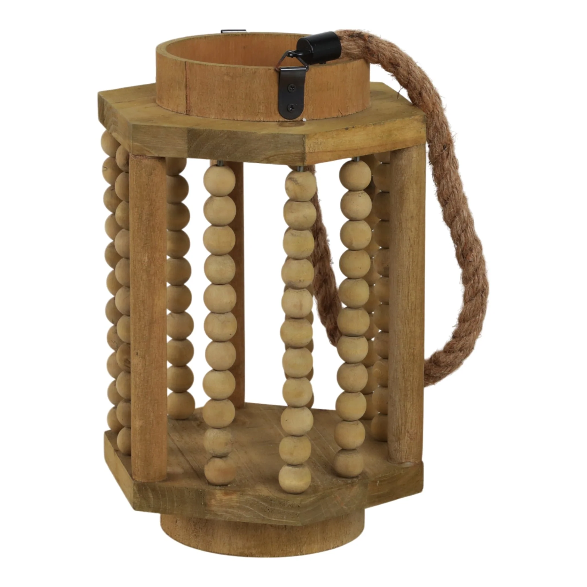 Wood 11" Lantern With Rope Handle, Brown - Image 2