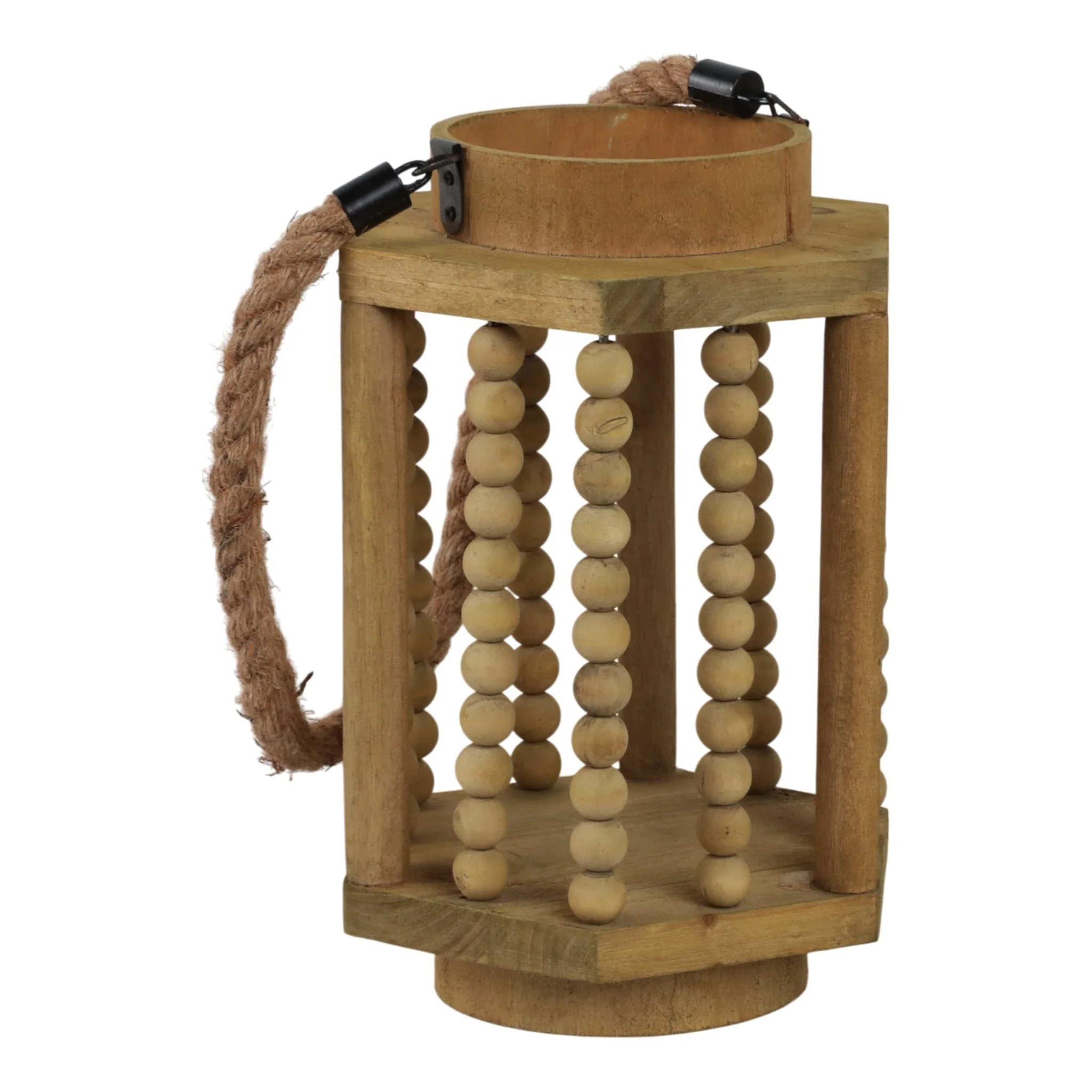 Wood 11" Lantern With Rope Handle, Brown - Image 4