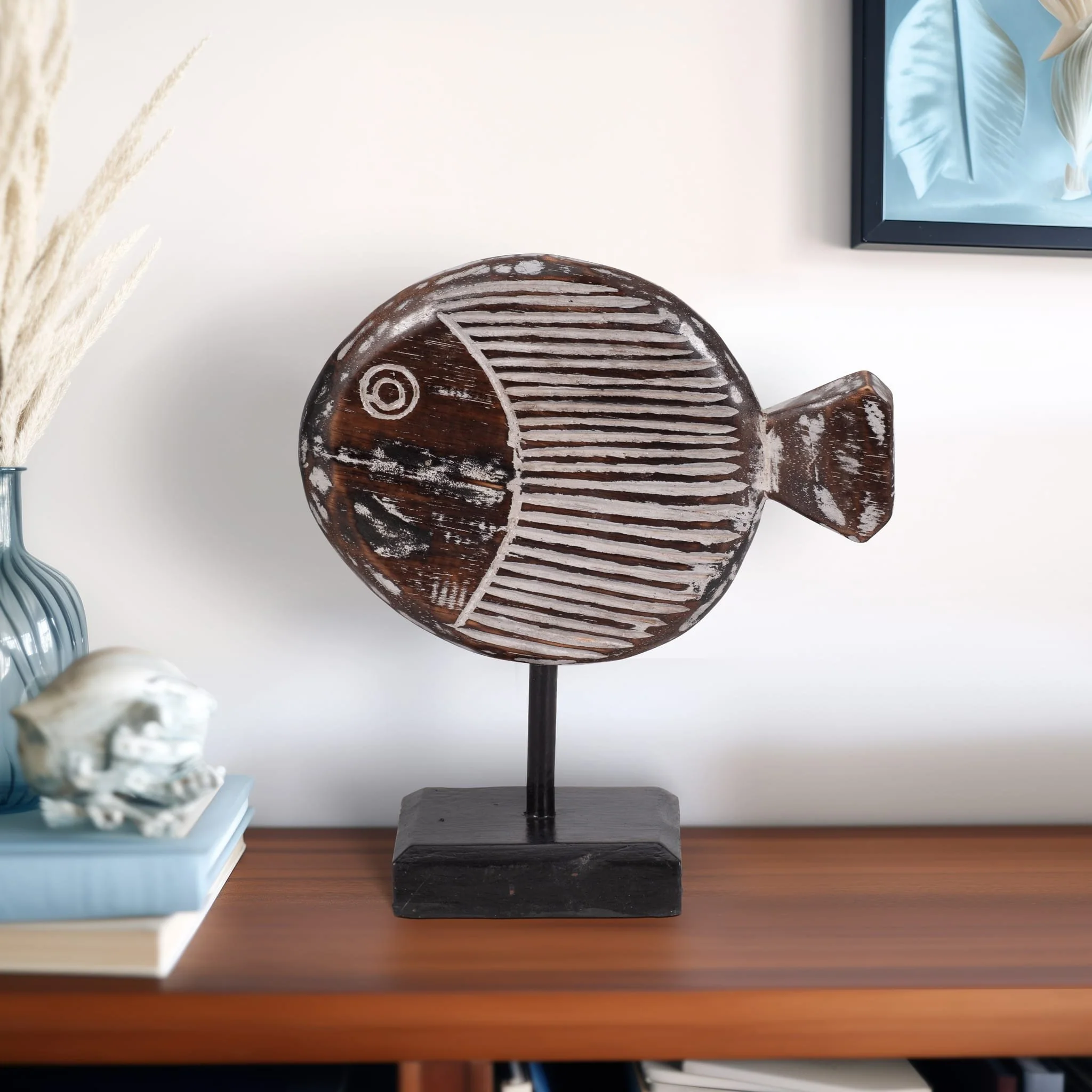 Wood, 11"h Fish On Stand, Gray - Image 11