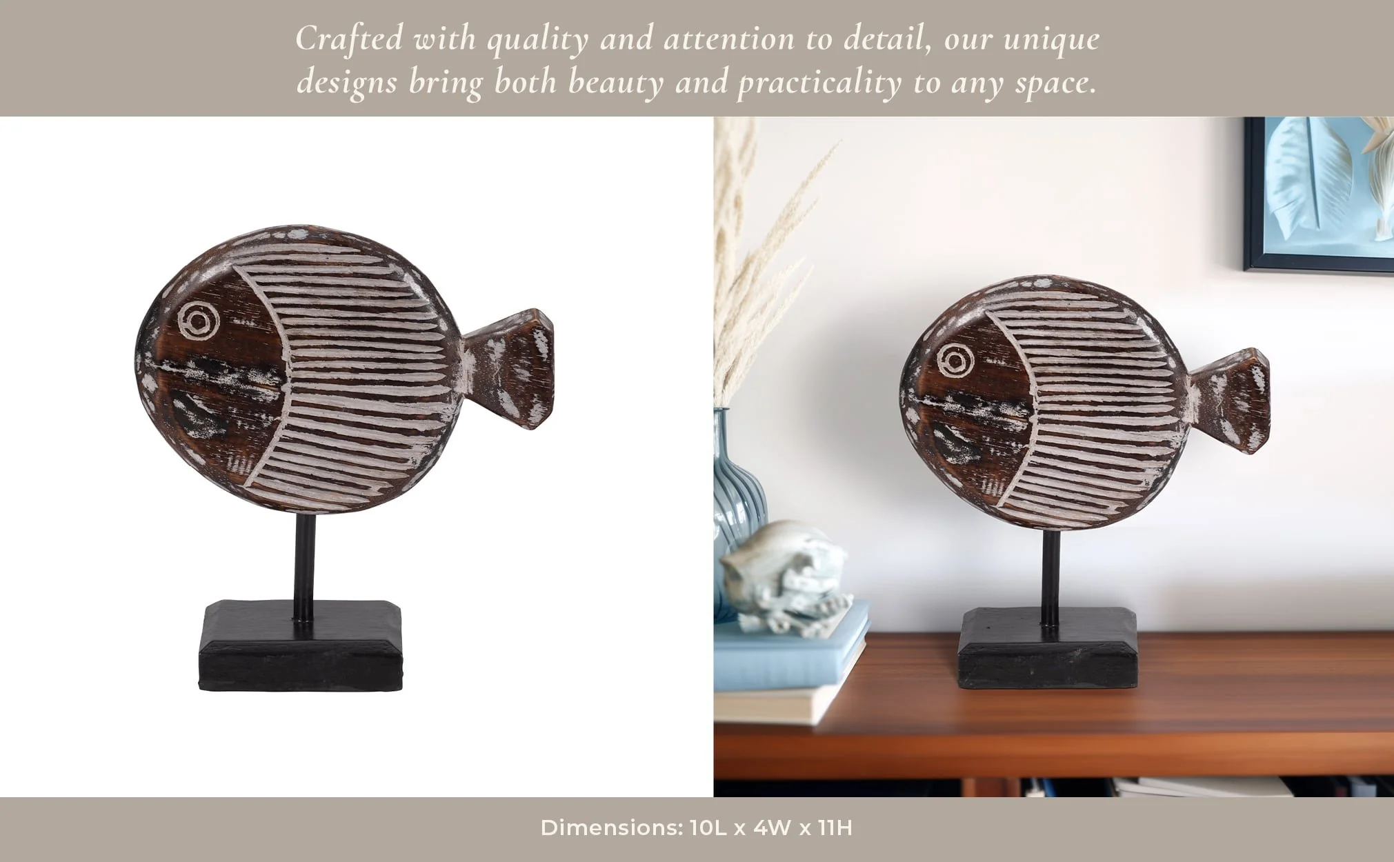 Wood, 11"h Fish On Stand, Gray - Image 12