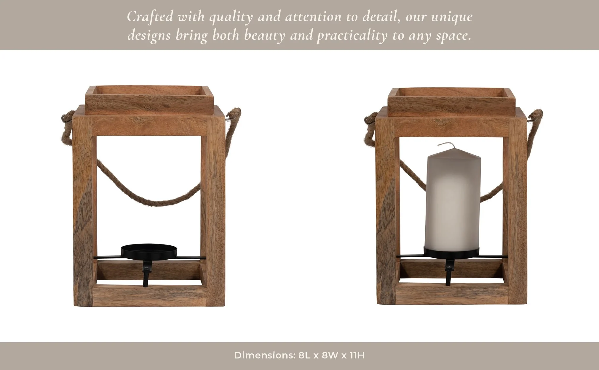 Wood, 11"h Open Lantern Holder, Brown - Image 12