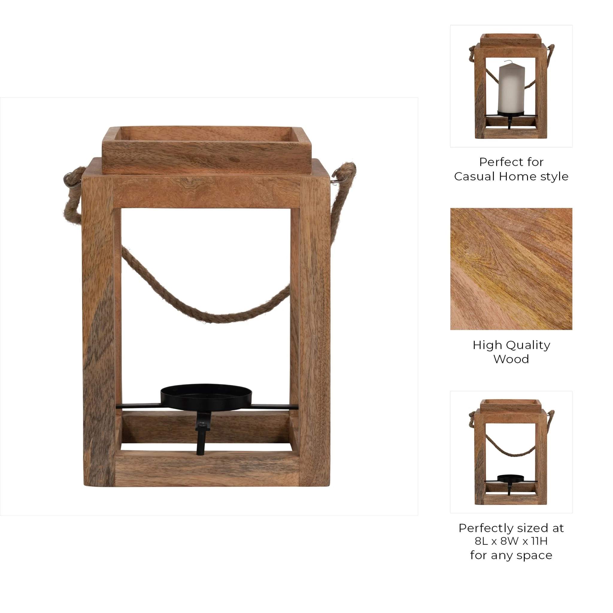 Wood, 11"h Open Lantern Holder, Brown - Image 9
