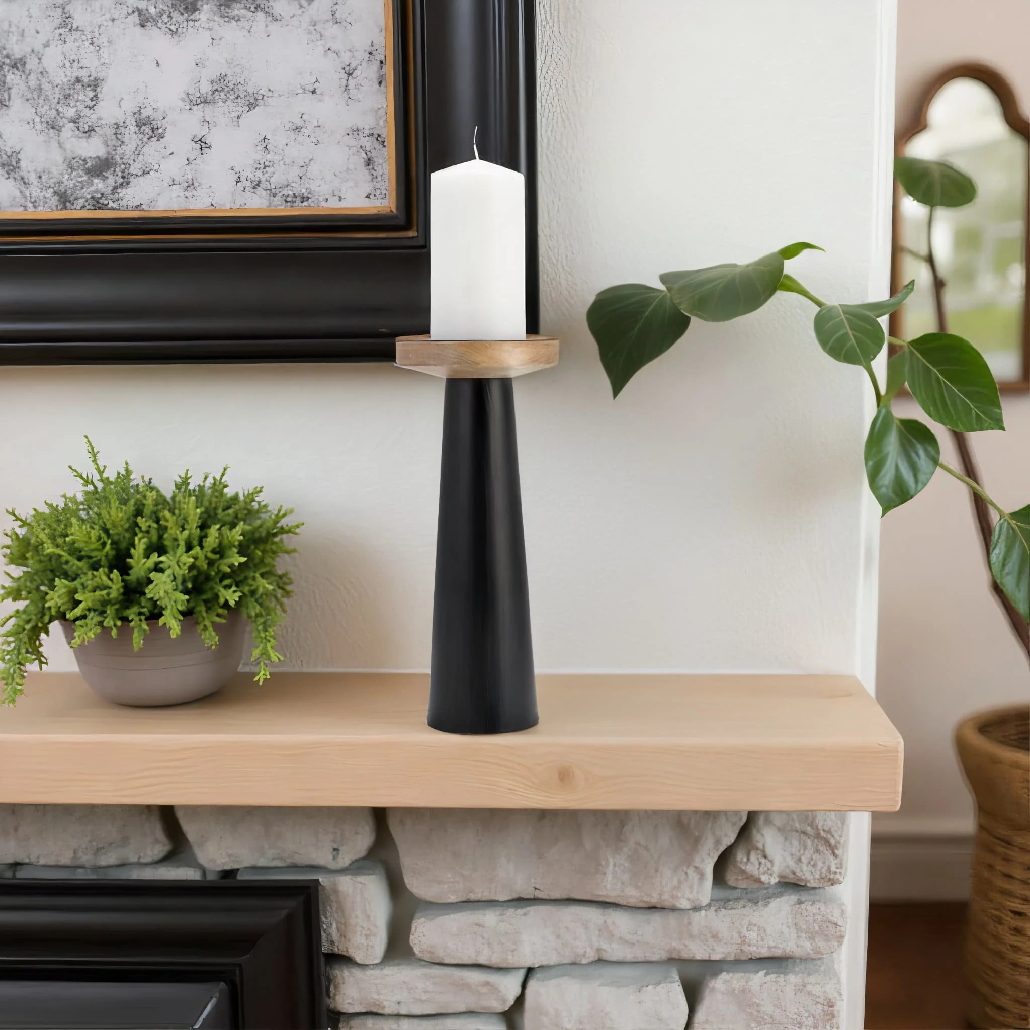 Wood, 12" Flat Candle Holder Stand, Black/natural - Image 12