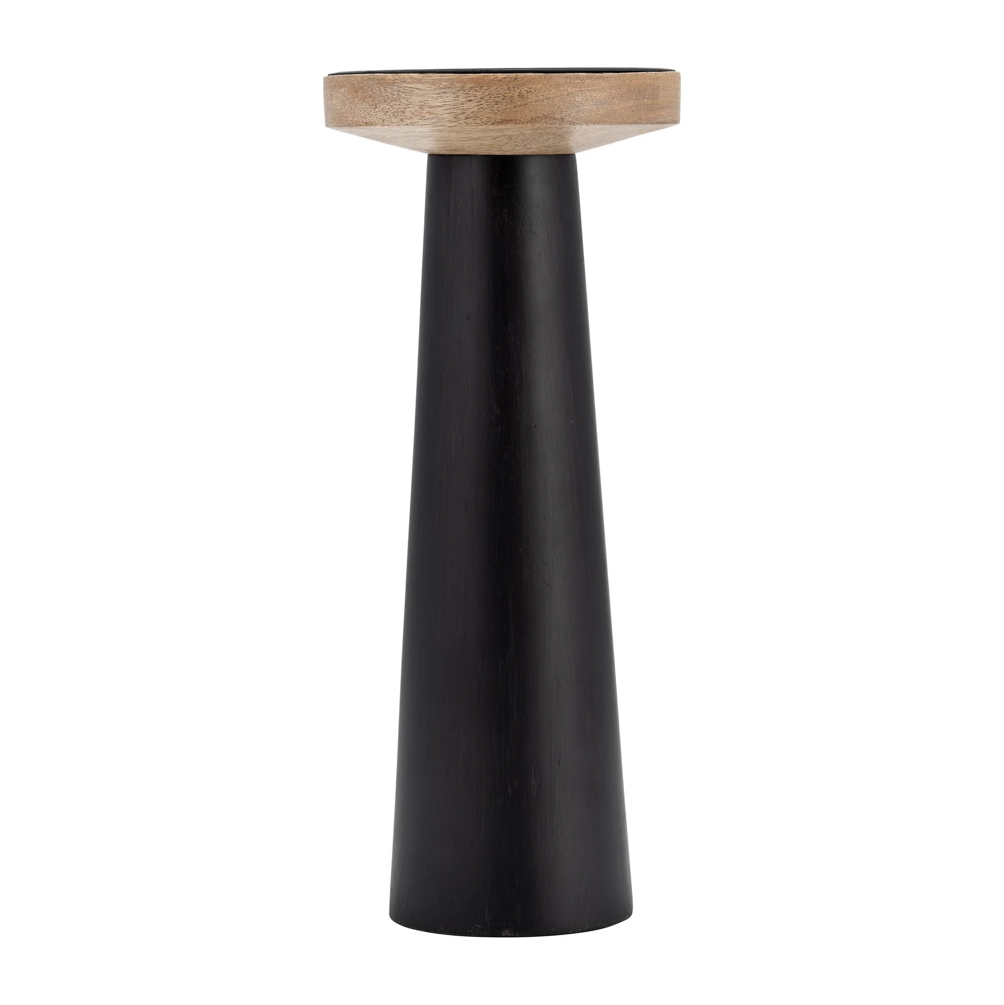 Wood, 12" Flat Candle Holder Stand, Black/natural - Image 2