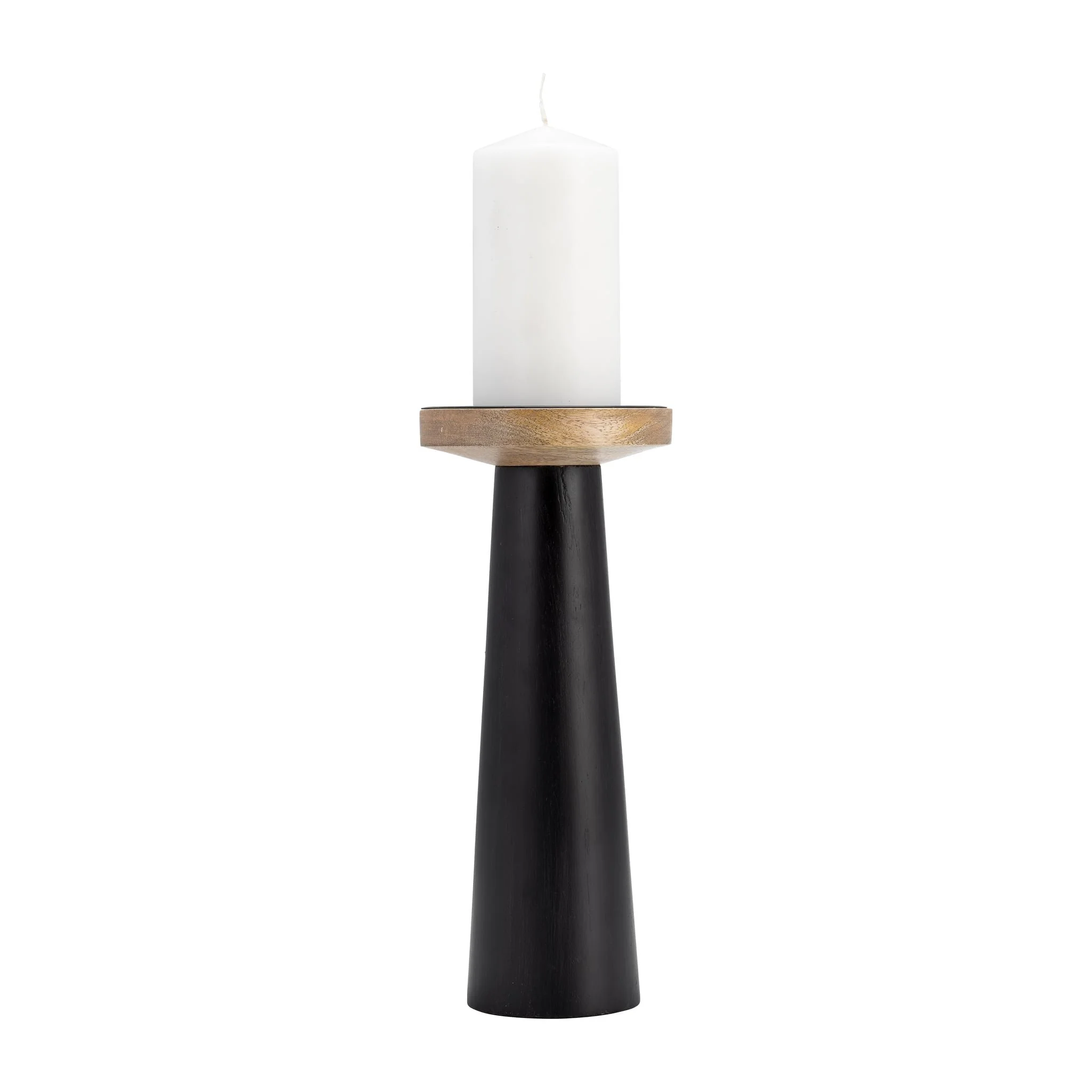 Wood, 12" Flat Candle Holder Stand, Black/natural - Image 3