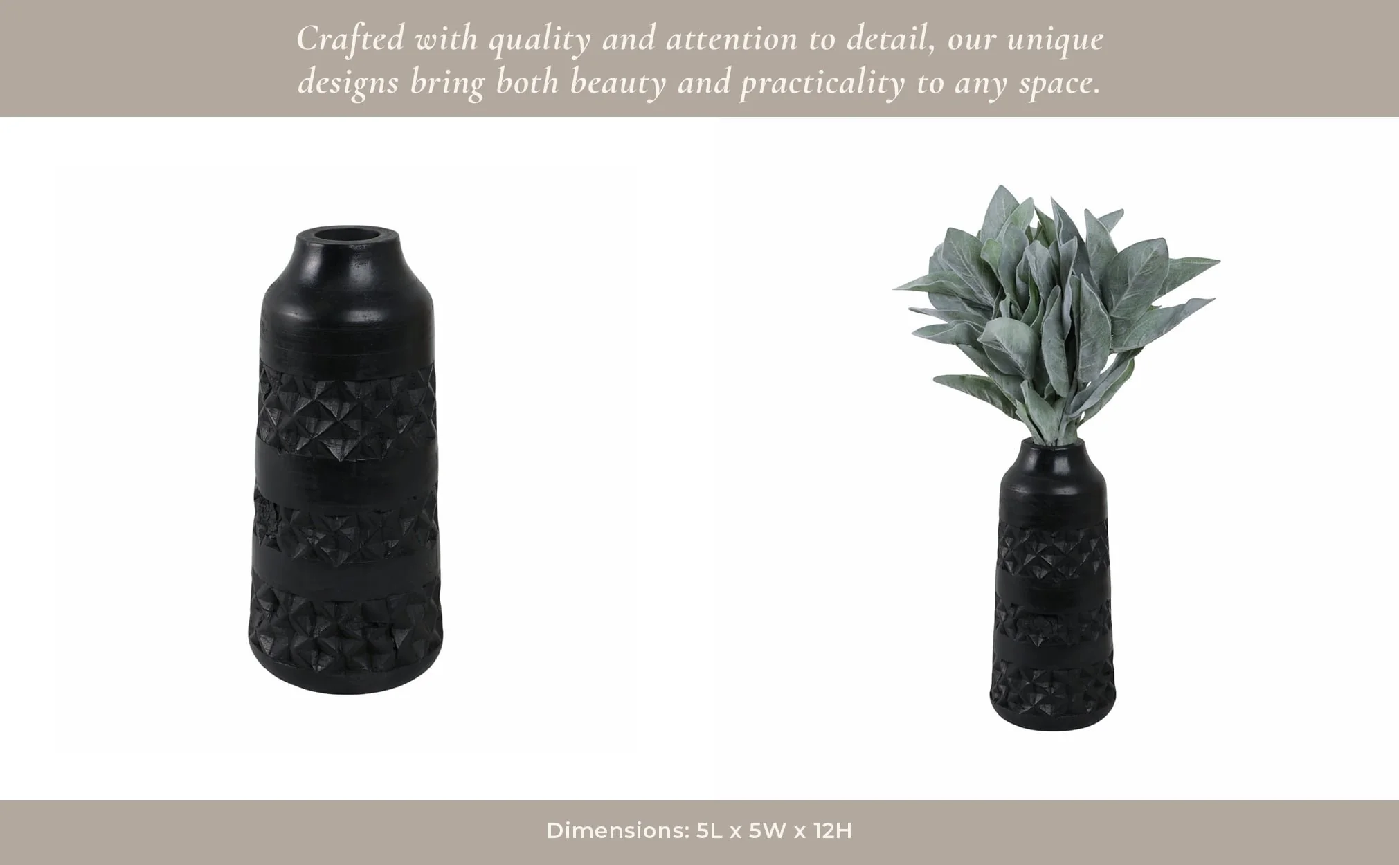 Wood 12" Stained Vase, Black - Image 13