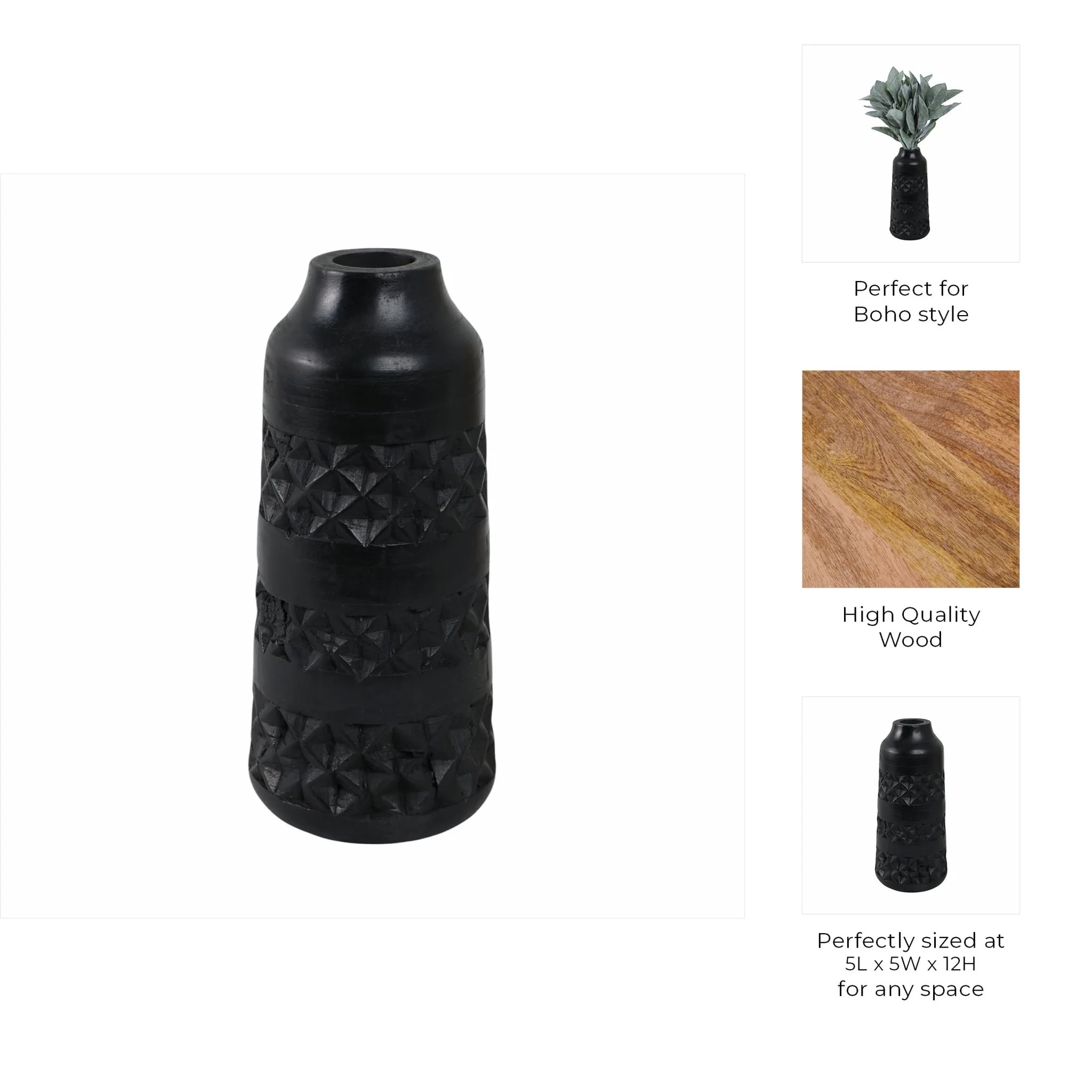 Wood 12" Stained Vase, Black - Image 9