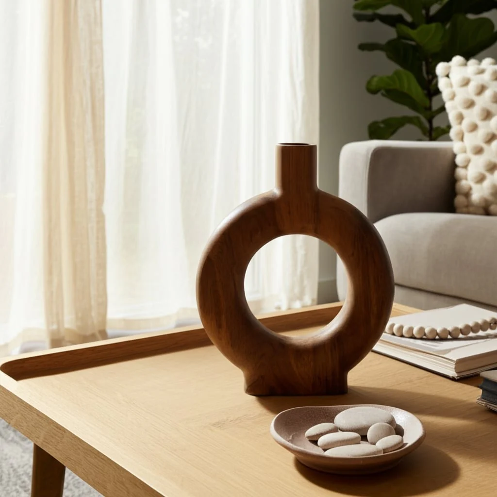 Wood, 12"h Donut Shaped Vase, Brown - Image 14