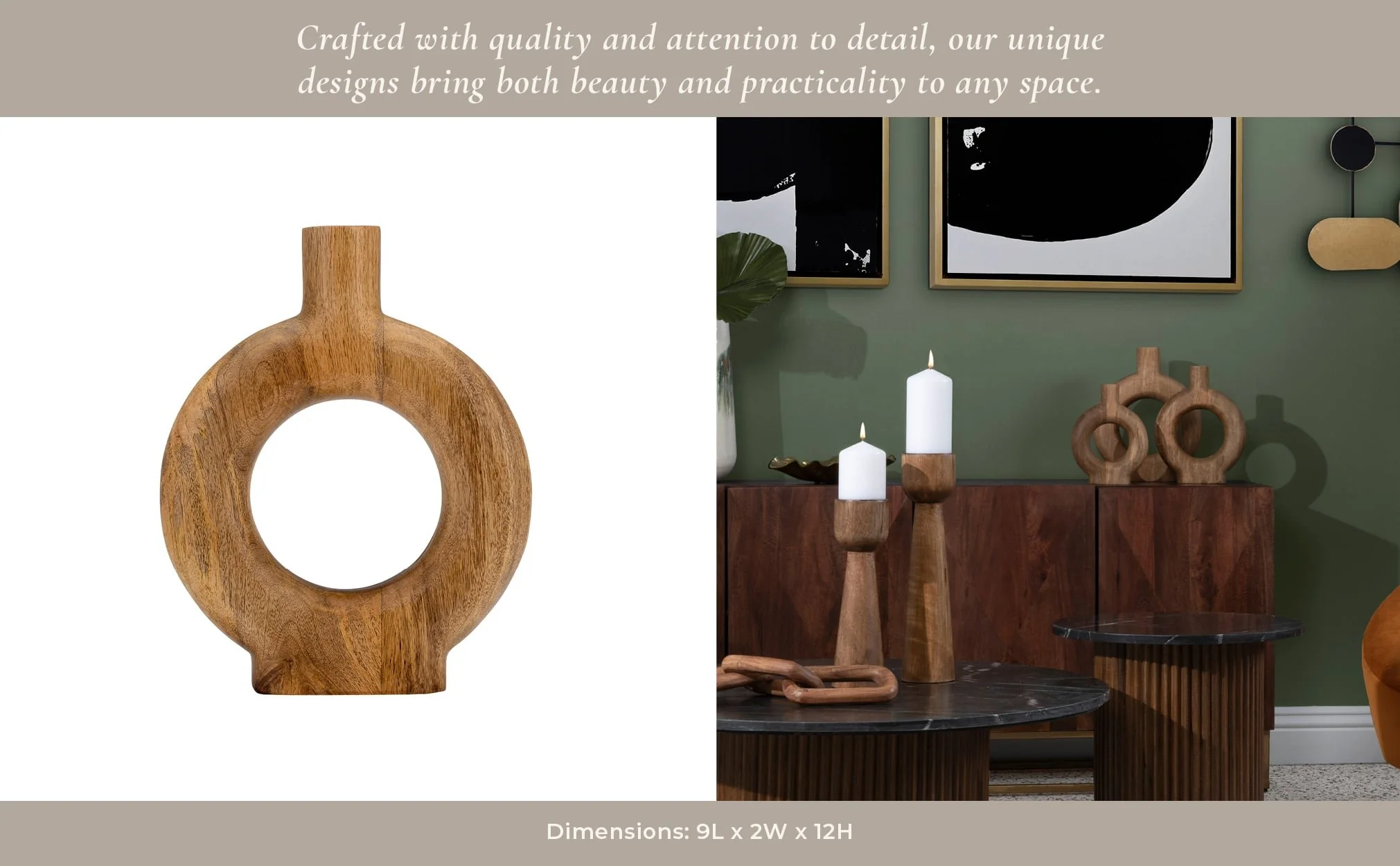 Wood, 12"h Donut Shaped Vase, Brown - Image 15