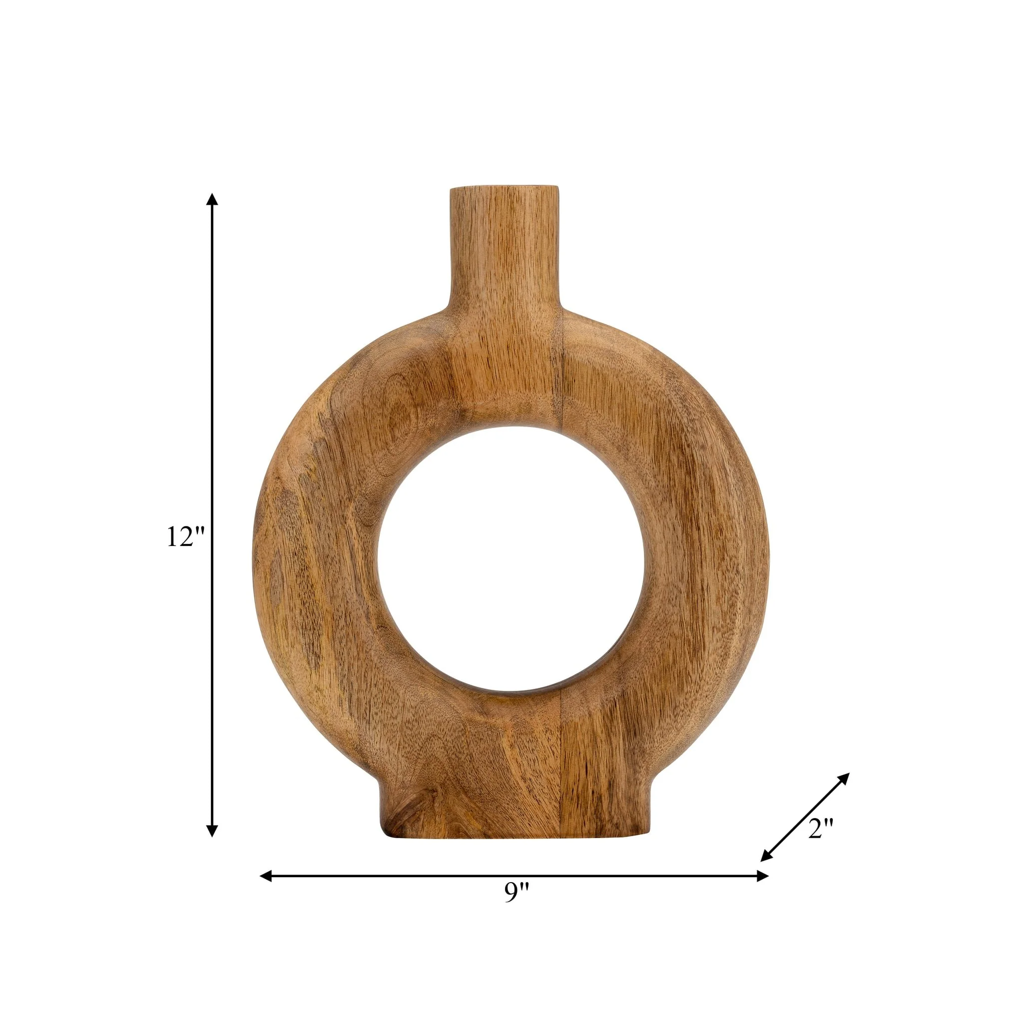 Wood, 12"h Donut Shaped Vase, Brown - Image 8