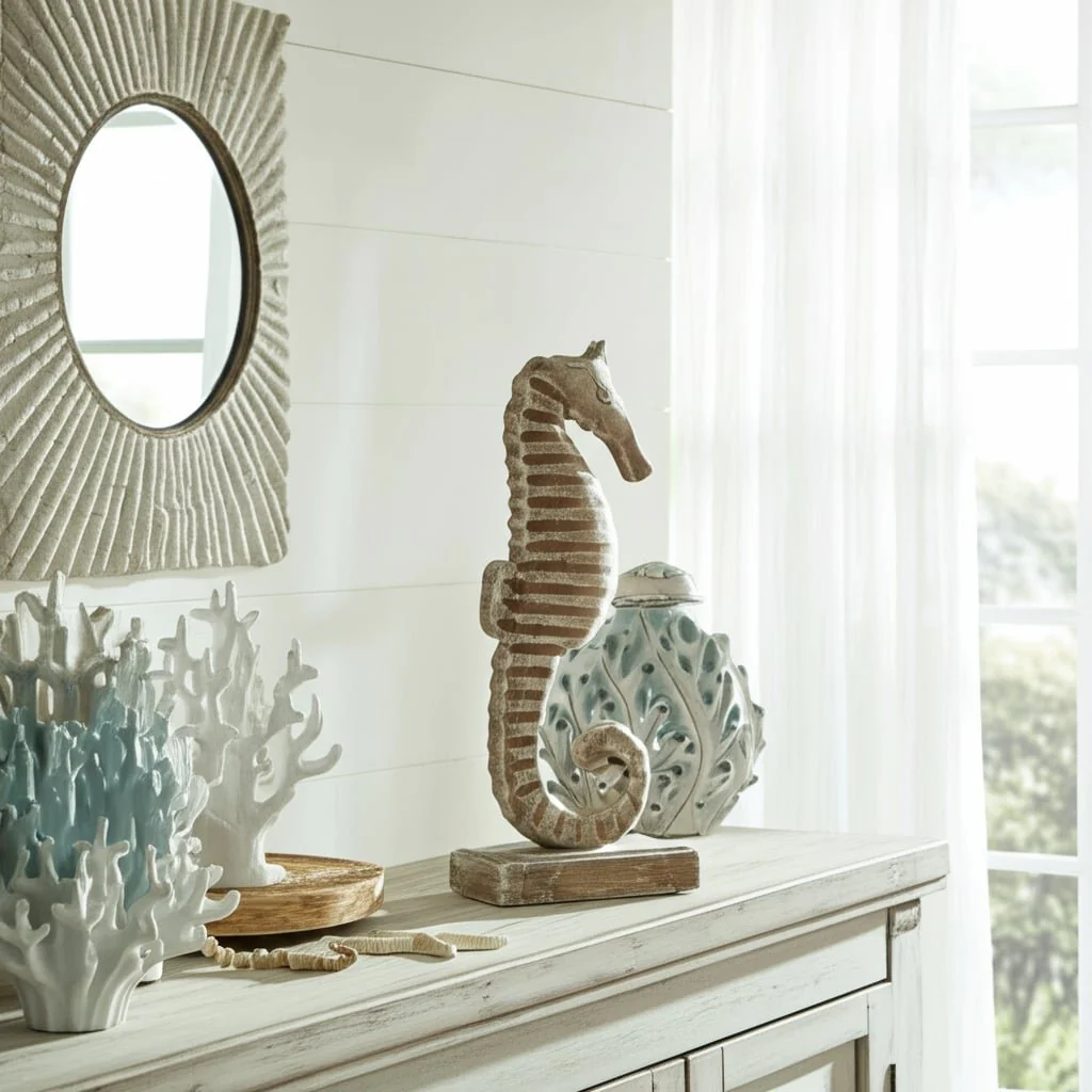 Wood, 13"h Seahorse, Rustic White - Image 12