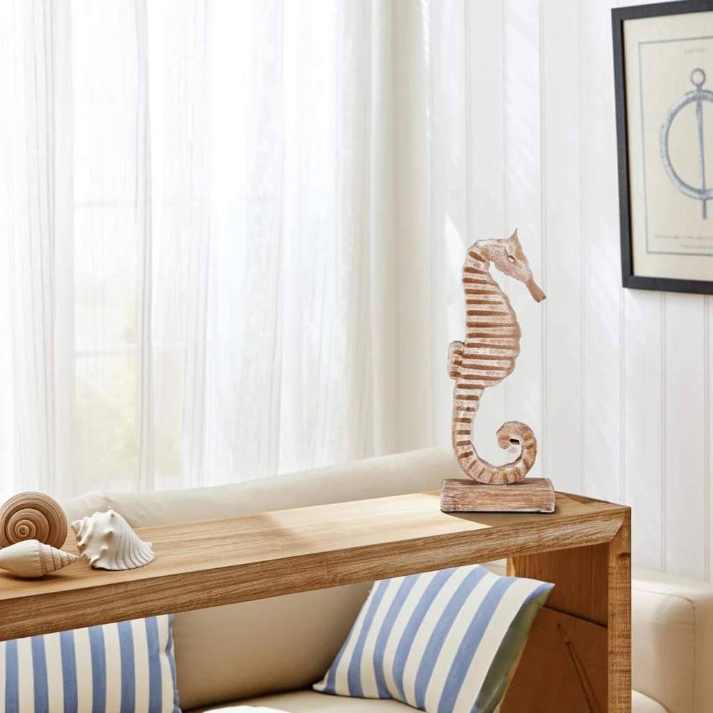 Wood, 13"h Seahorse, Rustic White - Image 13