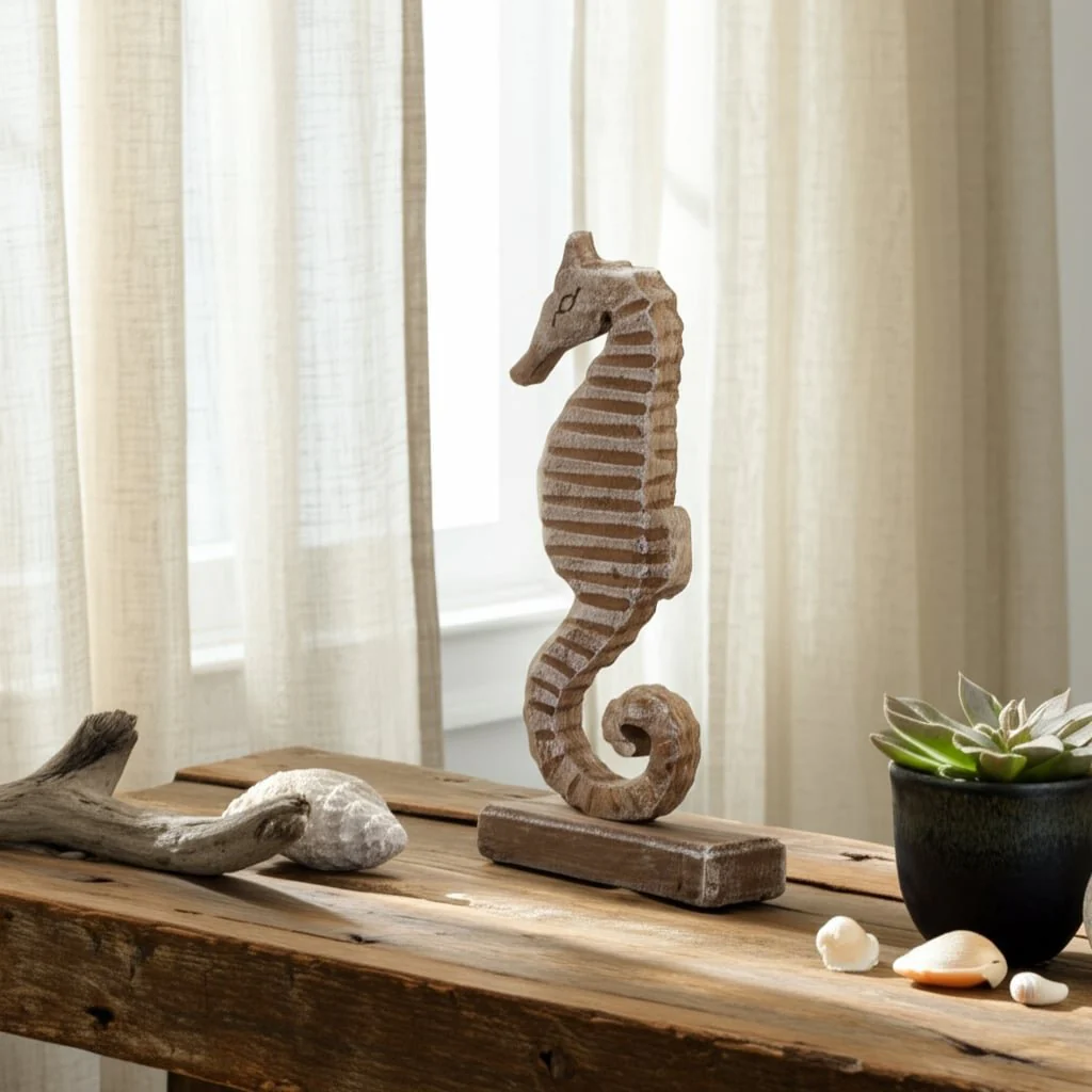 Wood, 13"h Seahorse, Rustic White - Image 14