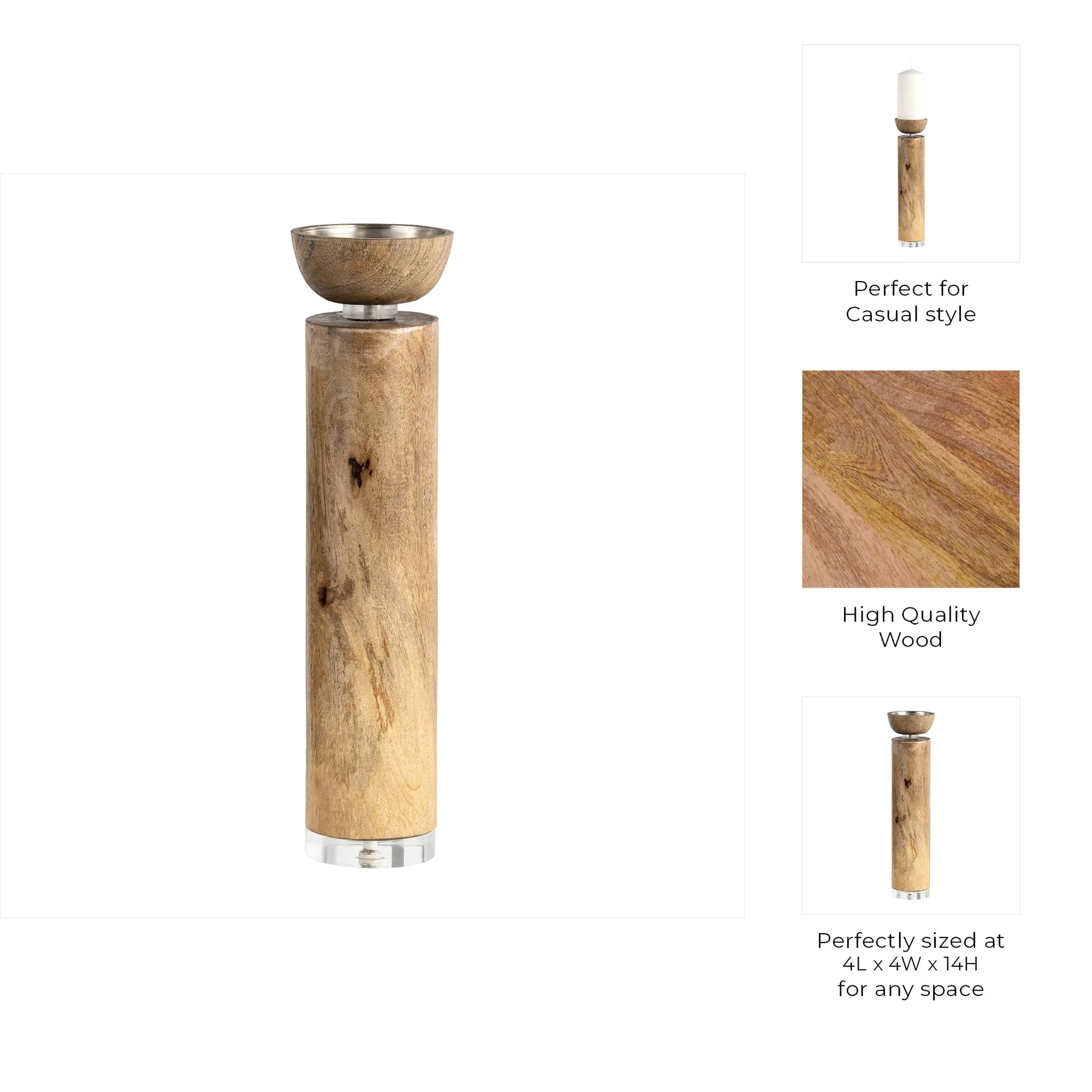 Wood, 14" Acrylic Detail Taper Candleholder, Natur - Image 9