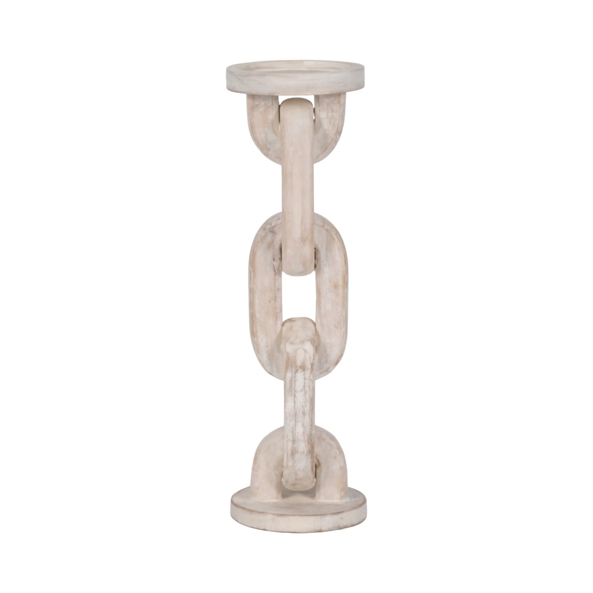 Wood, 14" Chain Pillar Candle Holder, White - Image 4