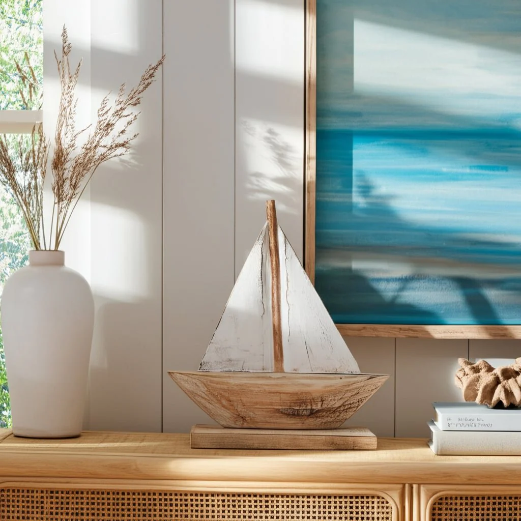 Wood, 14" Sailboat, Natural/white - Image 10