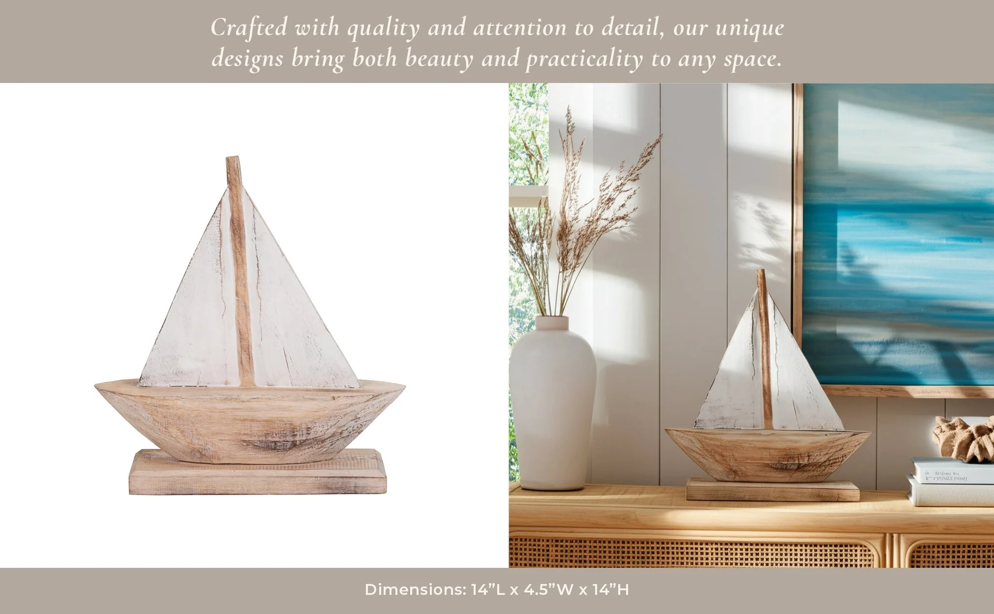 Wood, 14" Sailboat, Natural/white - Image 12