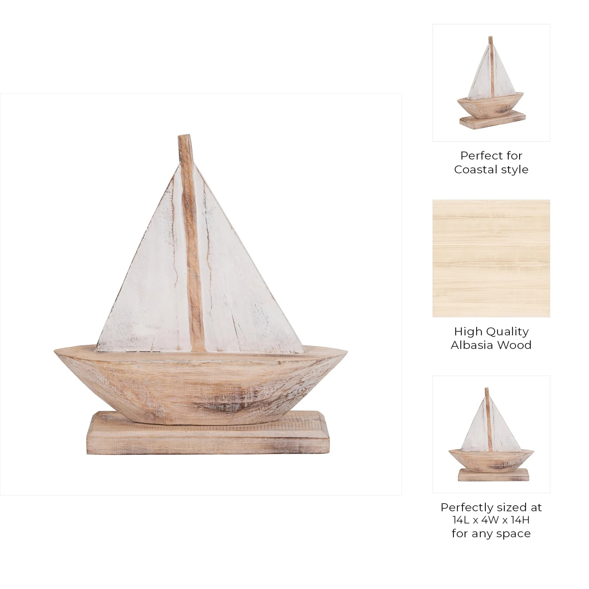Wood, 14" Sailboat, Natural/white - Image 9