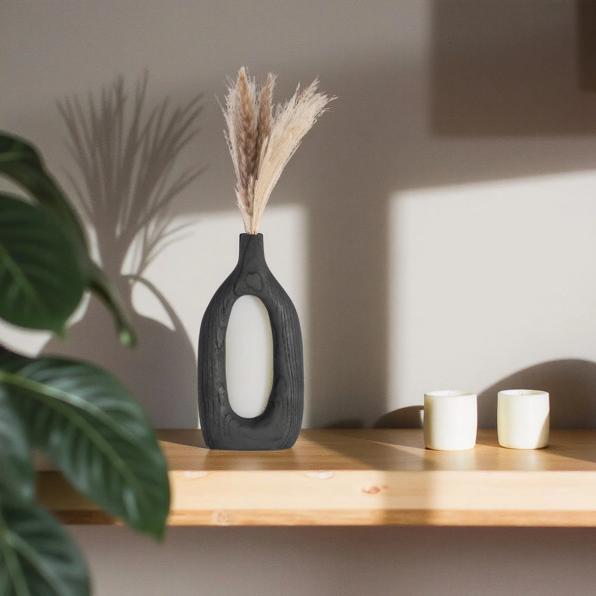 Wood, 14"h Cut-out Vase, Black - Image 11