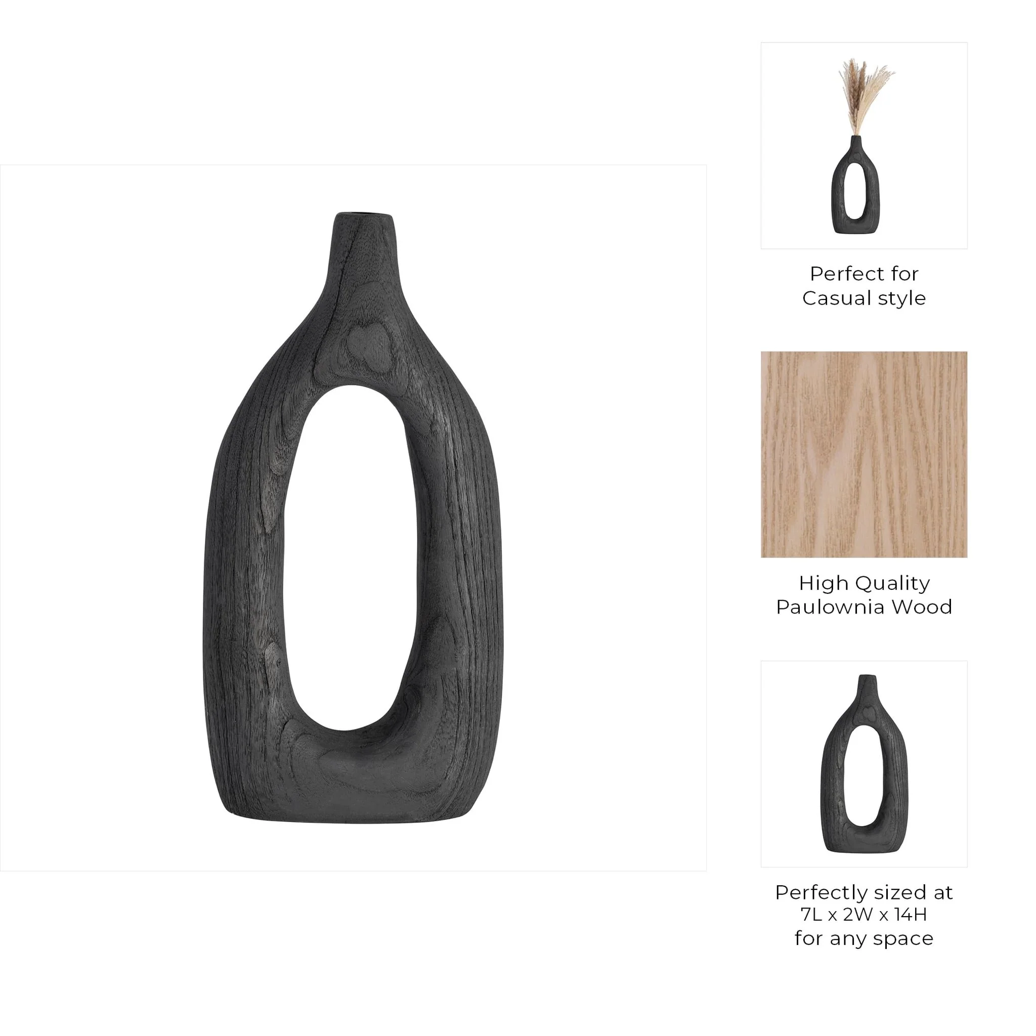 Wood, 14"h Cut-out Vase, Black - Image 9
