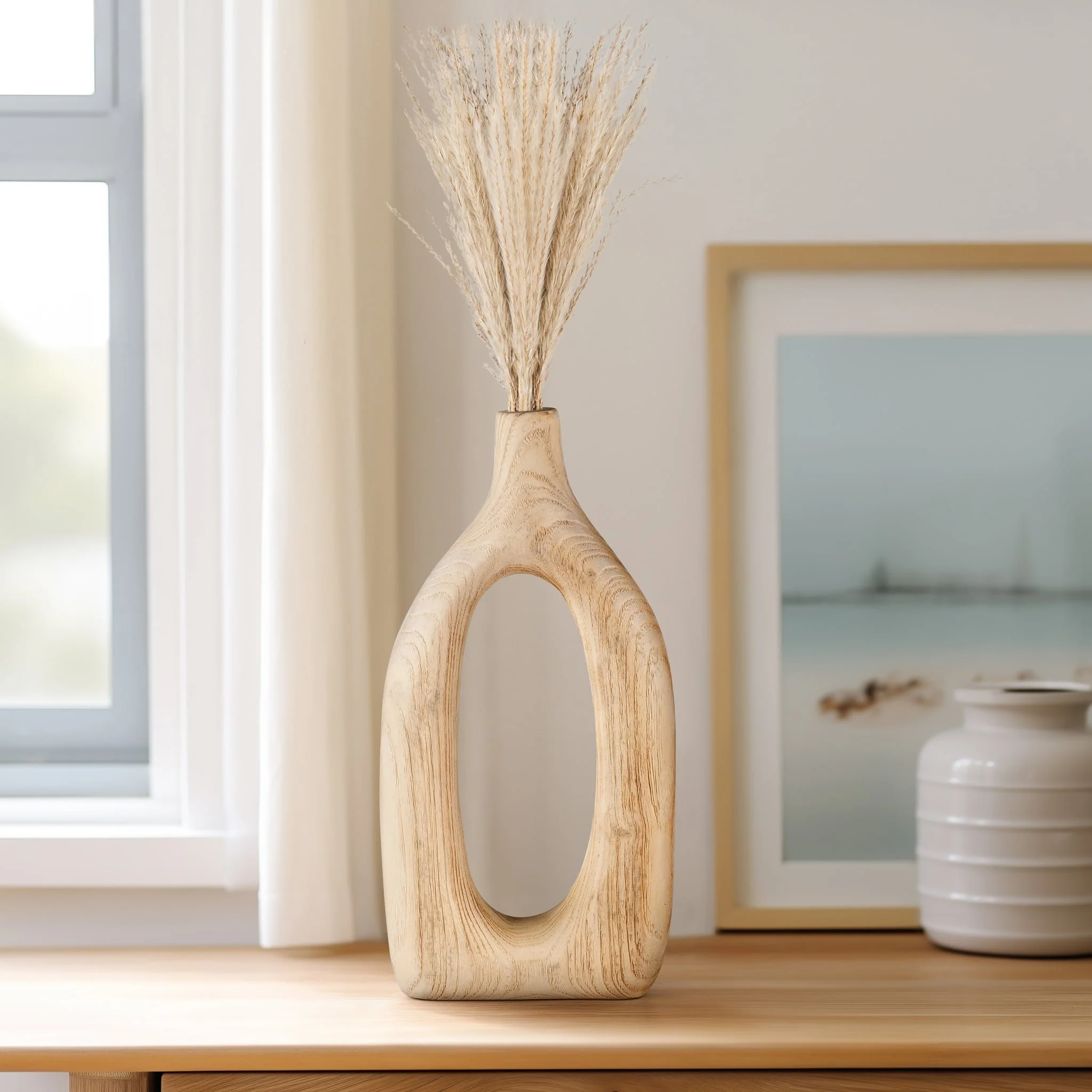 Wood, 14"h Cut-out Vase, Natural - Image 11