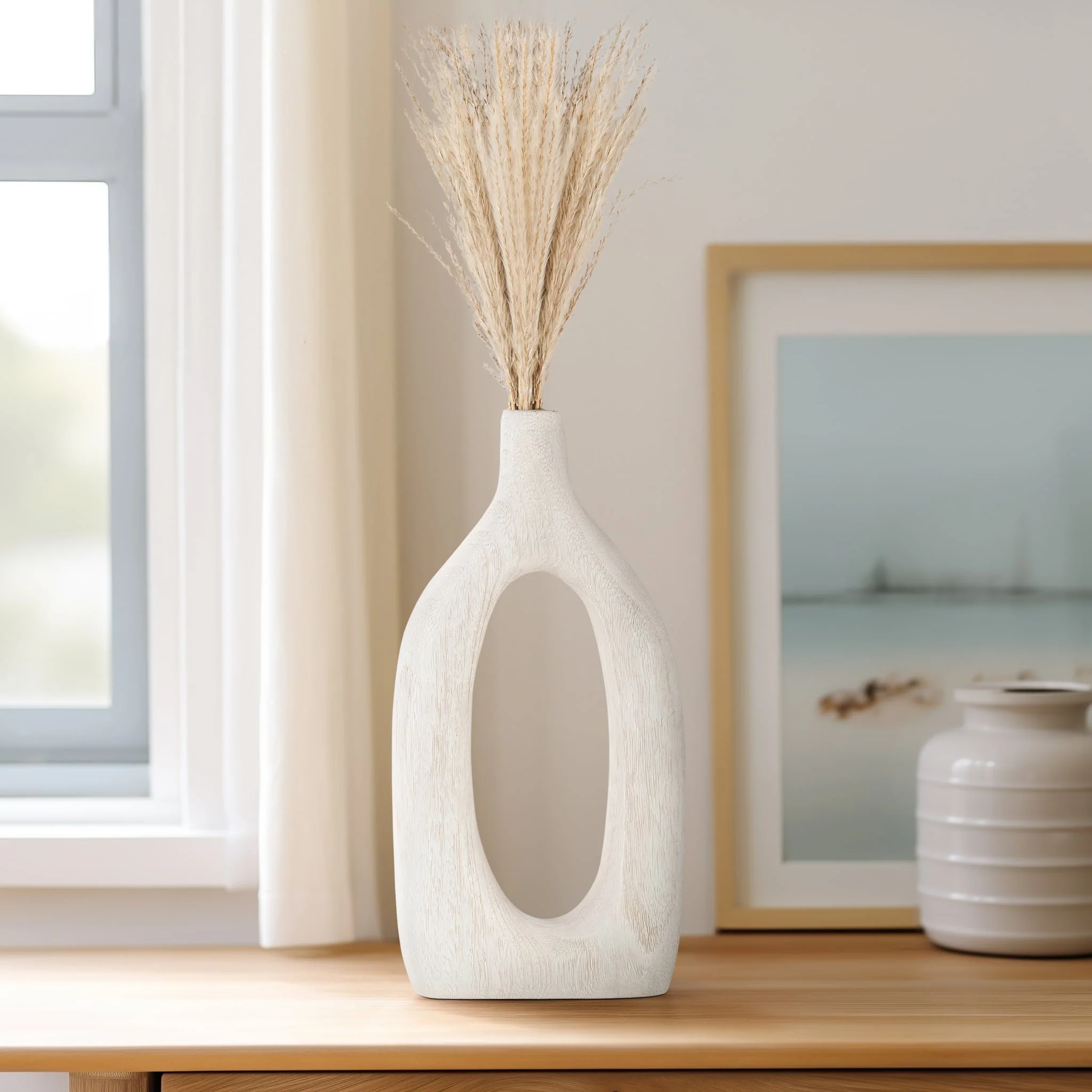 Wood, 14"h Cut-out Vase, White - Image 10