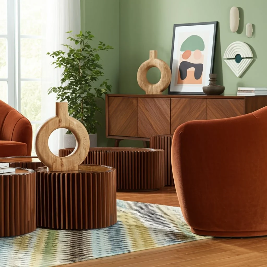 Wood, 14"h Donut Shaped Vase, Brown - Image 10